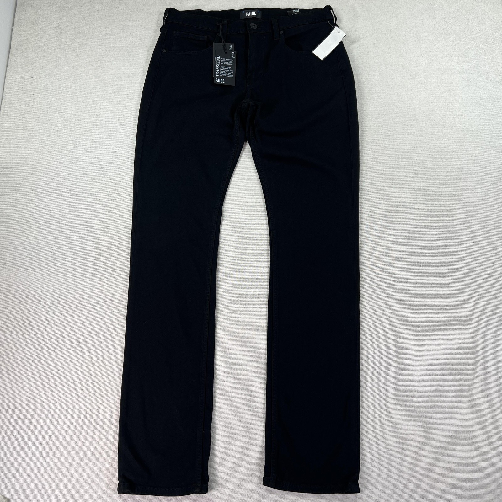 NWT Paige Federal Jeans Mens 32x34 Black Slim Straight Transcend Denim Dark Wash