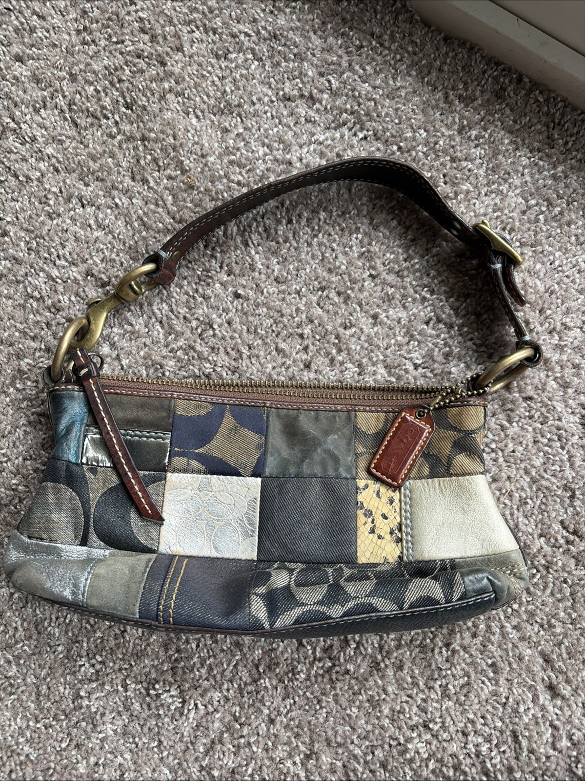 Coach Small Blue patch work Leather Shoulder Bag Purse Vintage Y2K