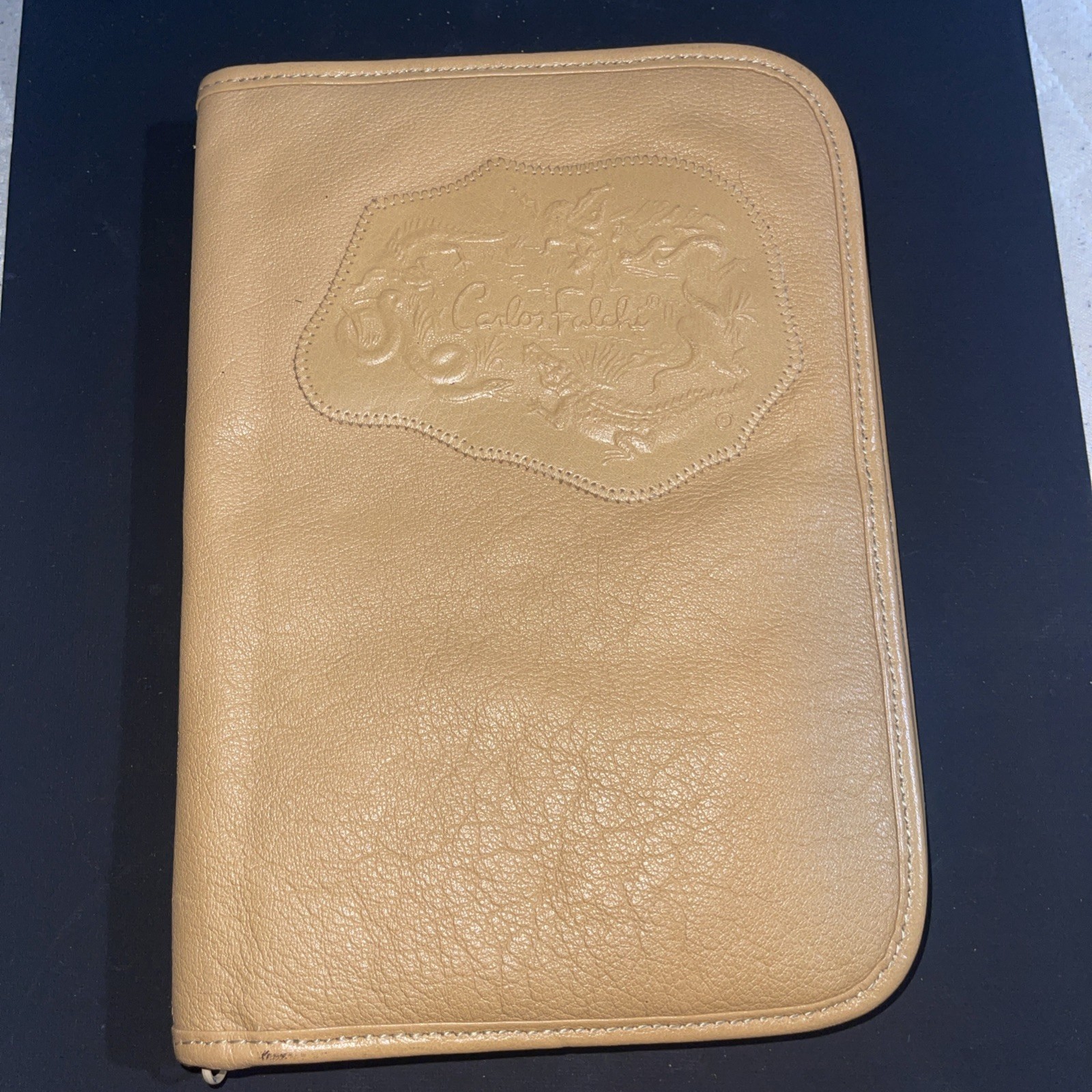 Vintage Carlos Falchi Buffalo Leather Address Book Organizer Zip Case