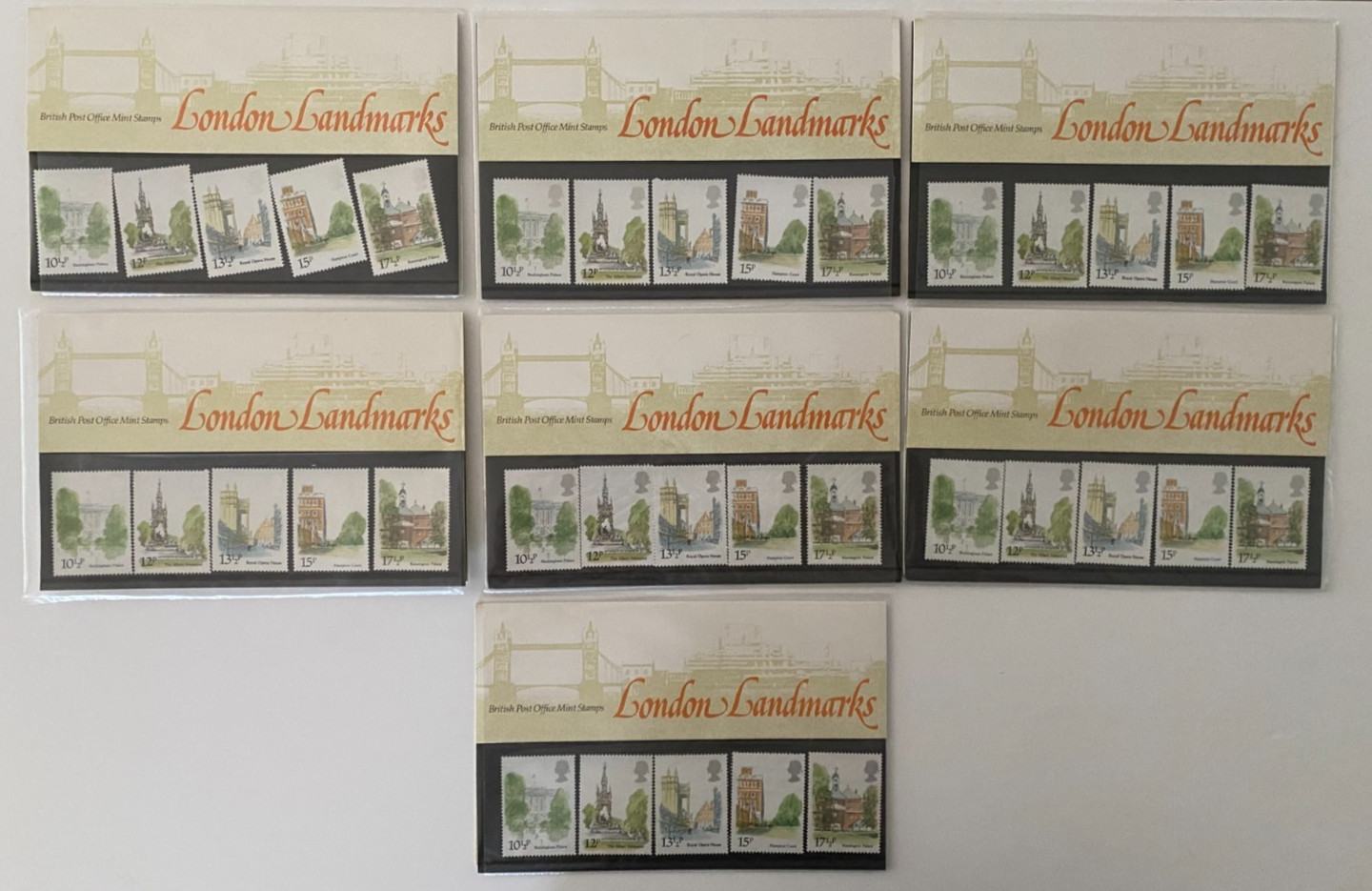 GB 1980 London Landmarks Mint Stamp Presentation Packs x 7 Complete Sets