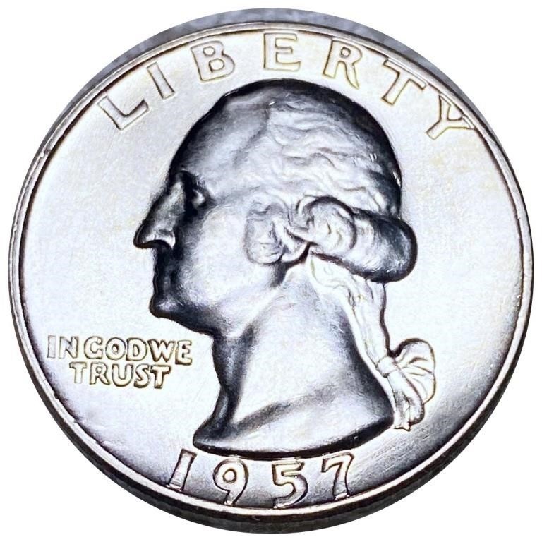 1957-D 25c Washington Quarter Brilliant Uncirculated Denver US Silver Coin
