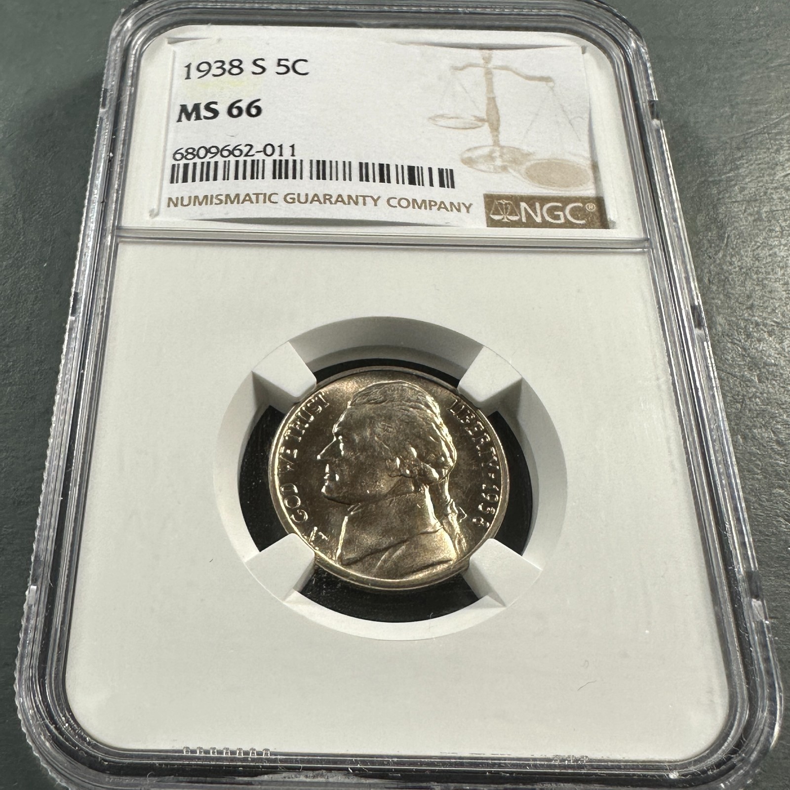 1938-S 5C Jefferson Nickel, NGC MS66 (90870) 1938-S 5C Jefferson Nickel, NGC MS66 (90870)