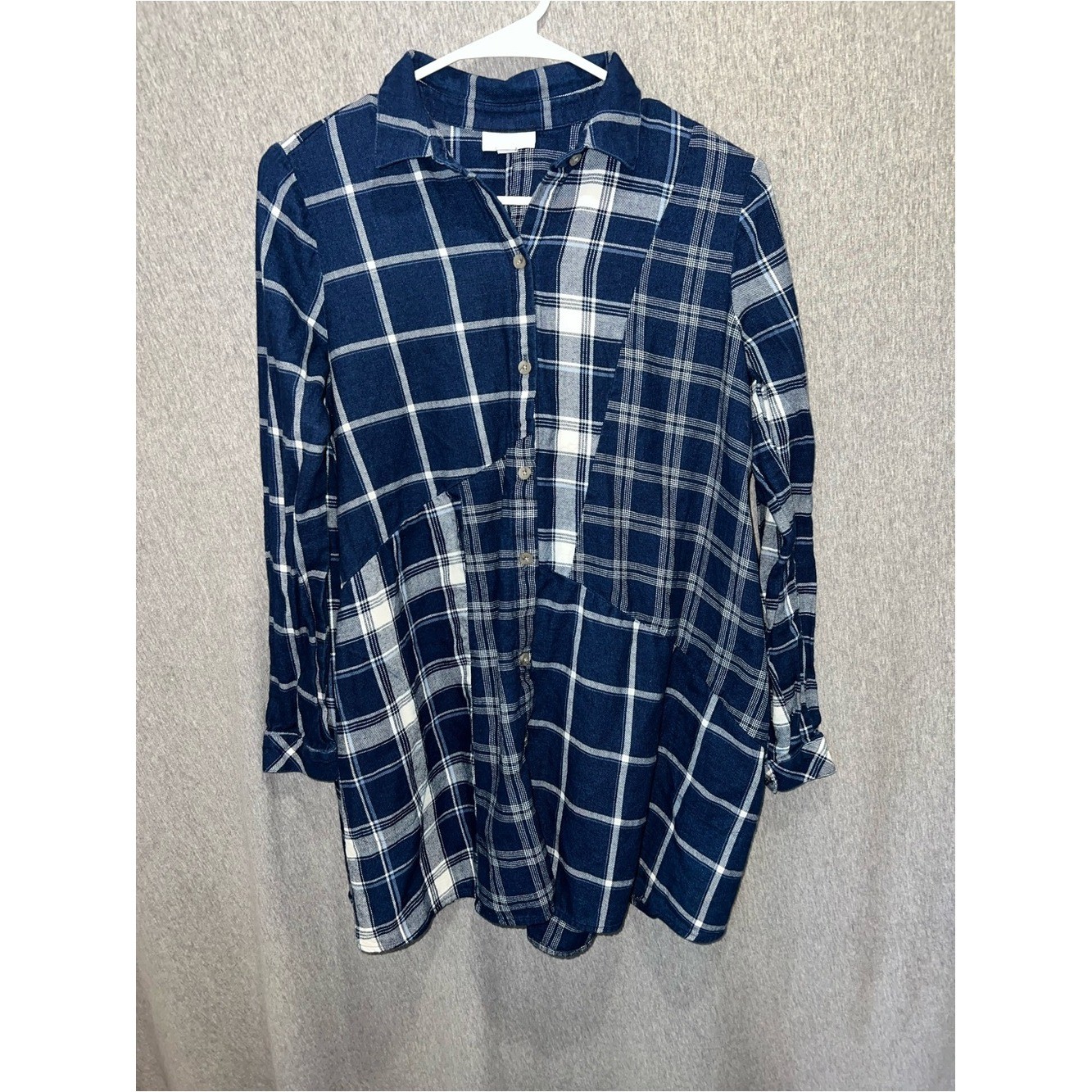 J. Jill Womens Navy Blue White Mixed Plaid Button Front Relaxed Top Medium J. Jill Womens Navy Blue White Mixed Plaid Button Front Relaxed Top Medium