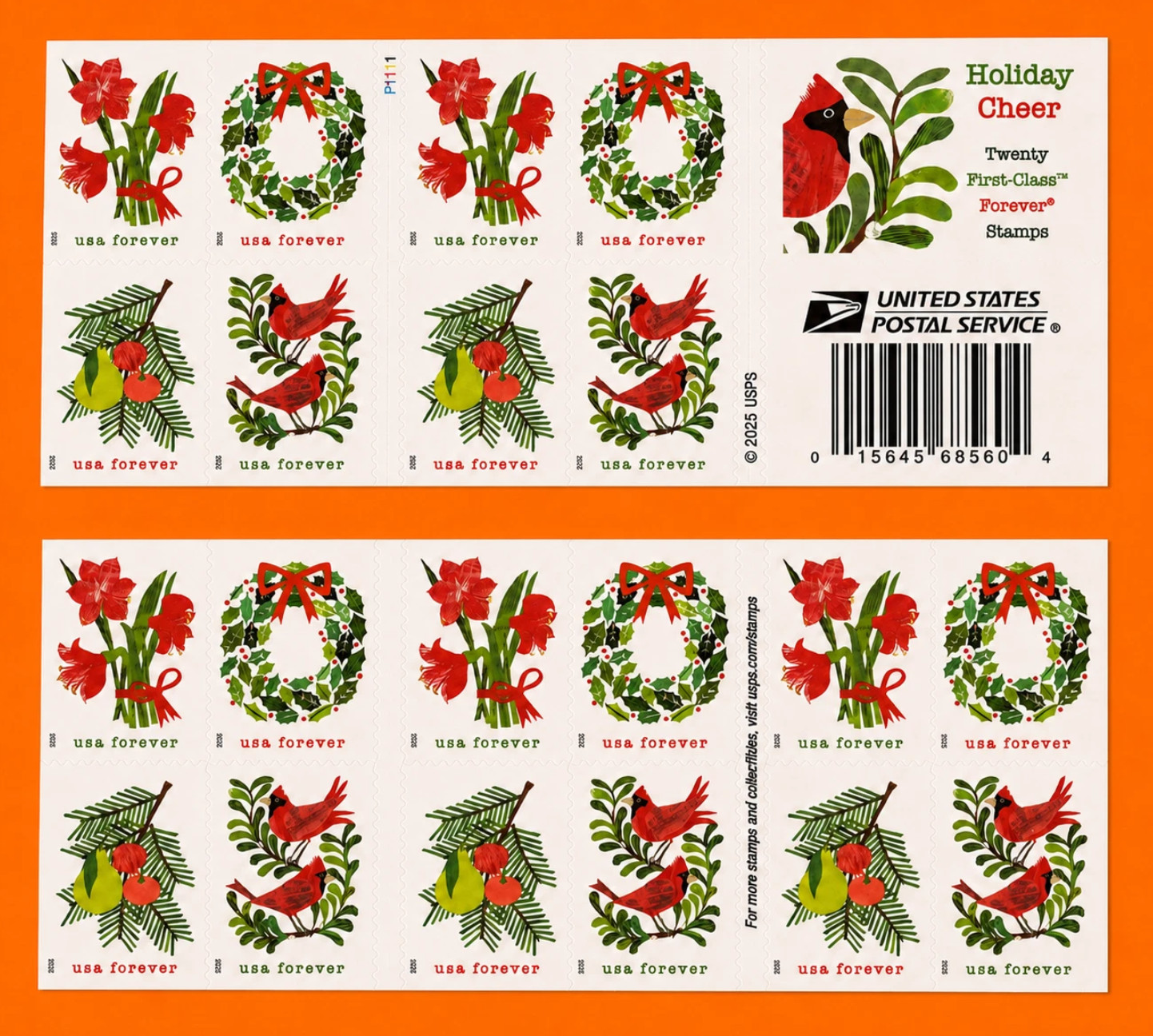 usps holiday cheer postage 5 booklets of 20 / 100 total MNH 6036B usps holiday cheer postage 5 booklets of 20 / 100 total MNH 6036B