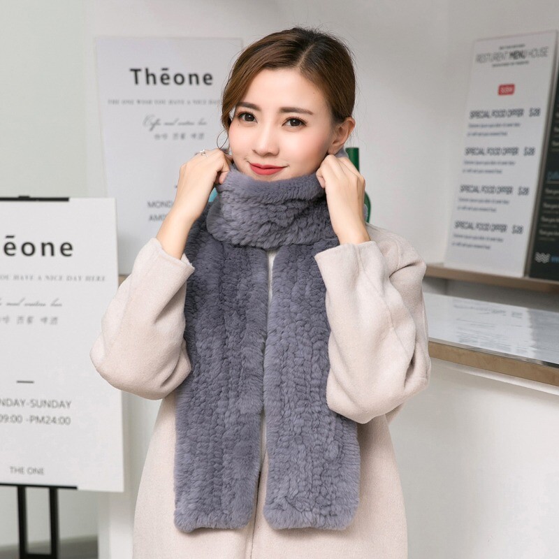 Women Long Real Rabbit Fur Scarf Warm Collar Neckerchief Wrap Shawl 170cm x13cm