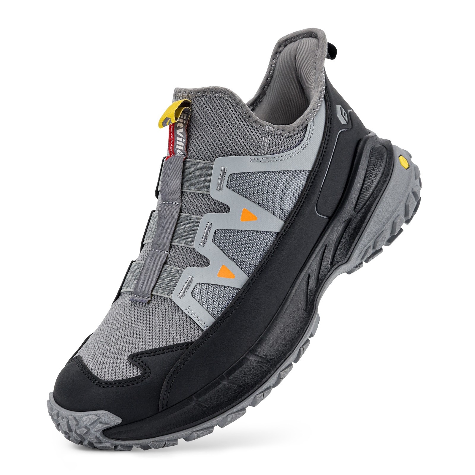 FitVille Men\'s Slip On Hiking Shoes Walking Sneakers Non Slip Wide Toe Box Gray