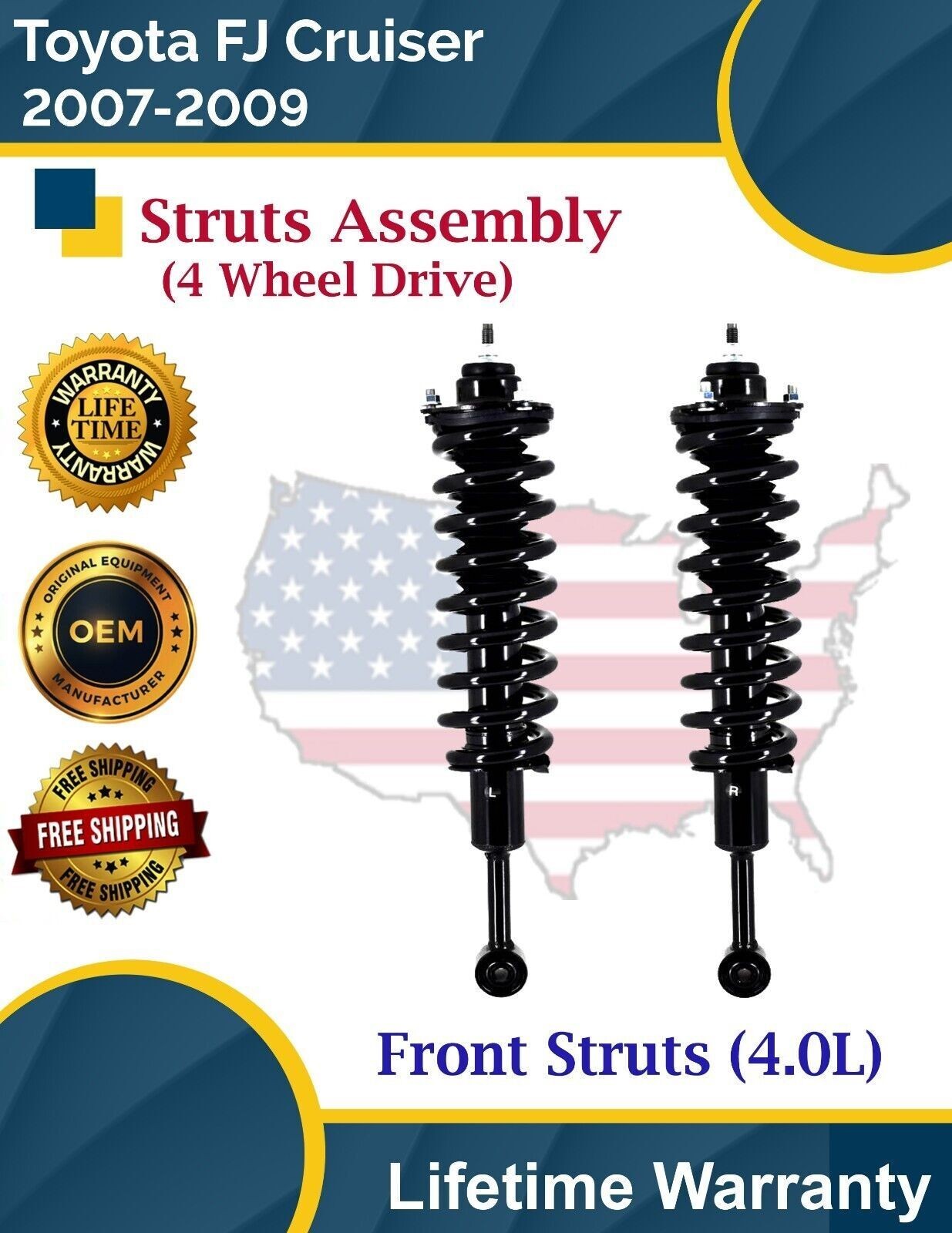 New OE Front Struts for Toyota FJ Cruiser 2007-2009 4WD Lifetime Warranty