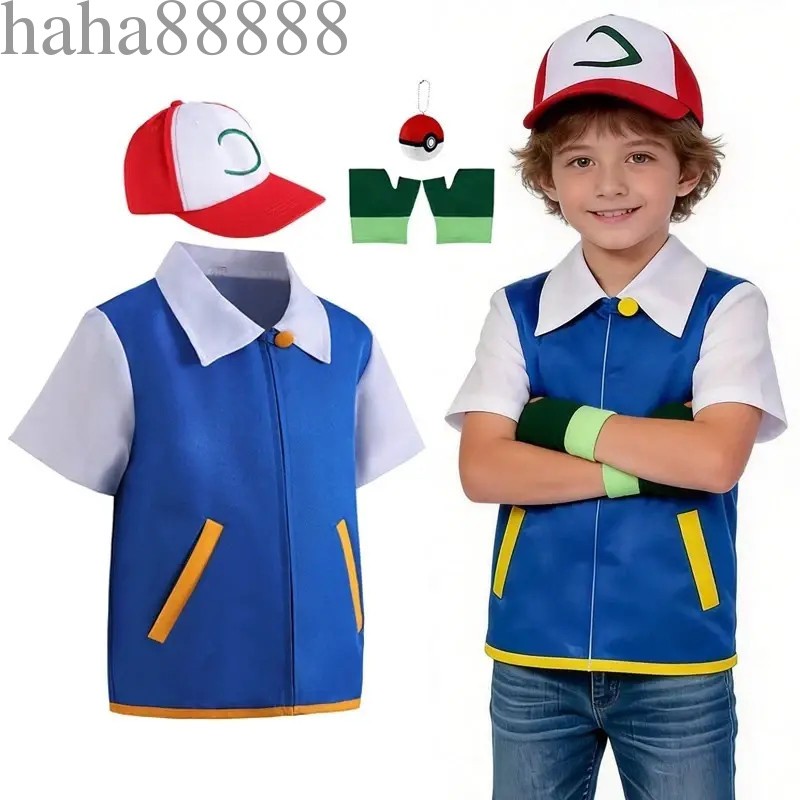 Kids Adults Trainer Anime Ash Ketchum Costume for Halloween Party Cosplay Outfit