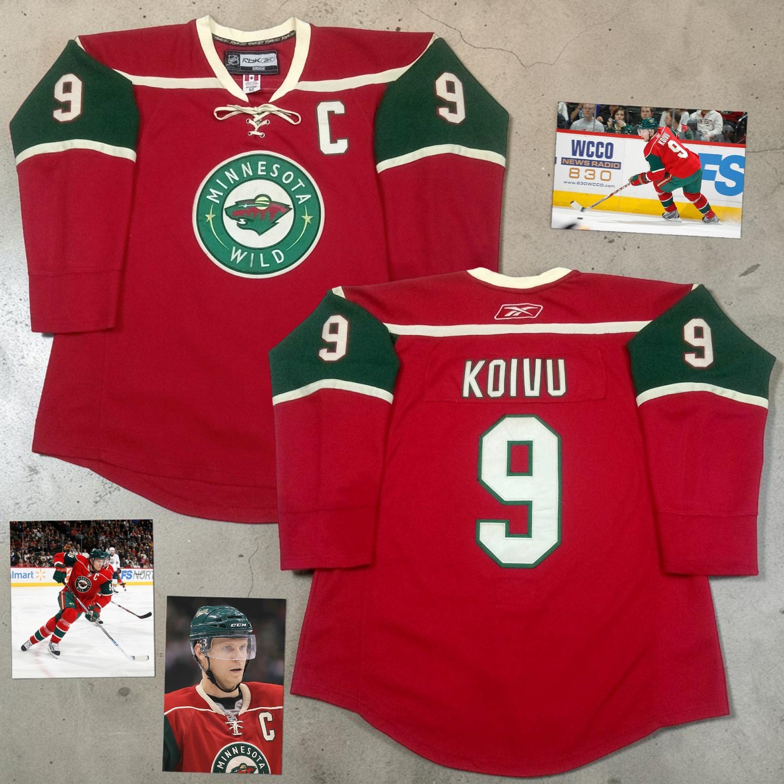 RARE VTG 2009/10 Mikko Koivu #9 Minnesota Wild Reebok NHL Hockey Jersey Size 52