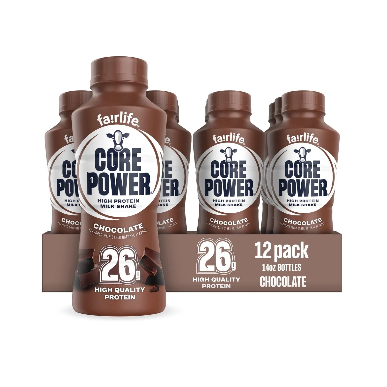 Core Power Protein Shake, Chocolate, 26g Bottle, 14oz, 12 Pack 