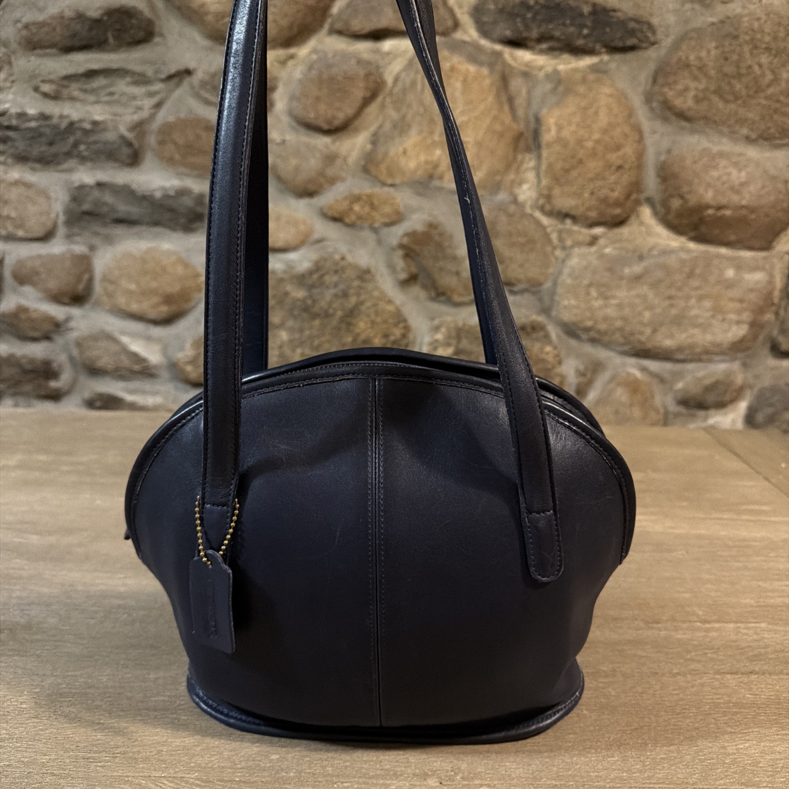 Vintage Coach 9089 Asheville Bowler Navy Blue Leather Handbag 