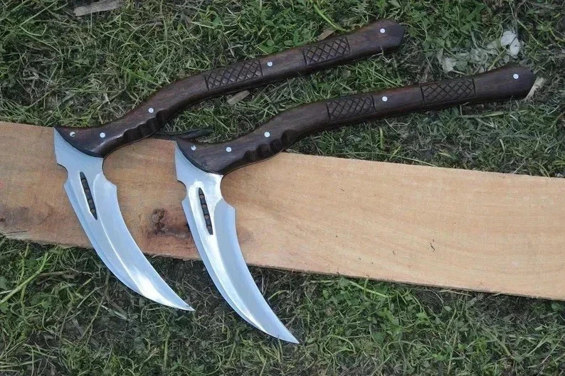 Custom Handmade Carbon Steel Blade Japanese Kama Set Hunting Kama Camping Kama