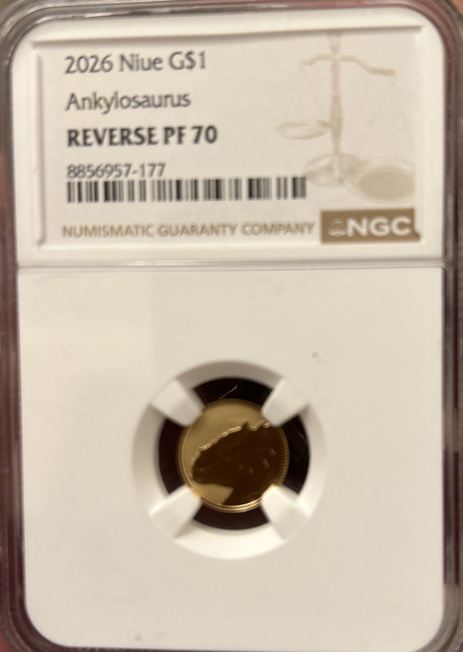 2026 Niue $1 One Dollar Gold Coin Ankylosaurus NGC Reverse PF 70 2026 Niue $1 One Dollar Gold Coin Ankylosaurus NGC Reverse PF 70