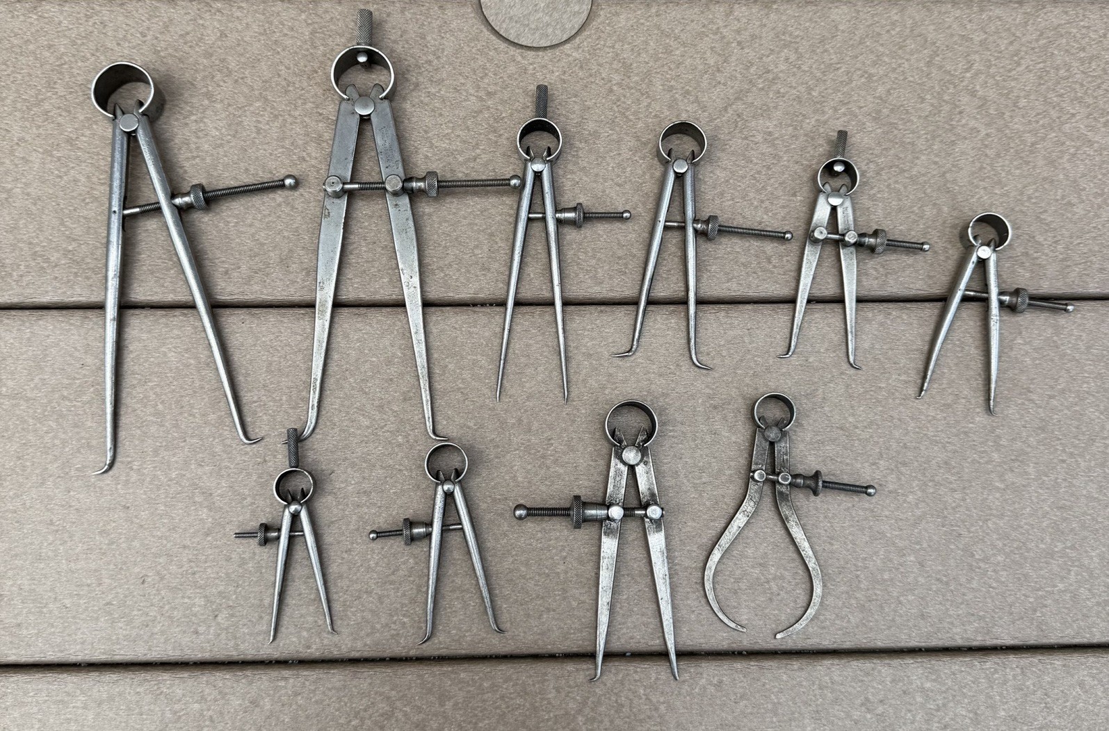 LOT OF 10 VTG STARRETT & LUFKIN INSIDE JOINT CALIPERS & DIVIDERS MACHINIST TOOLS