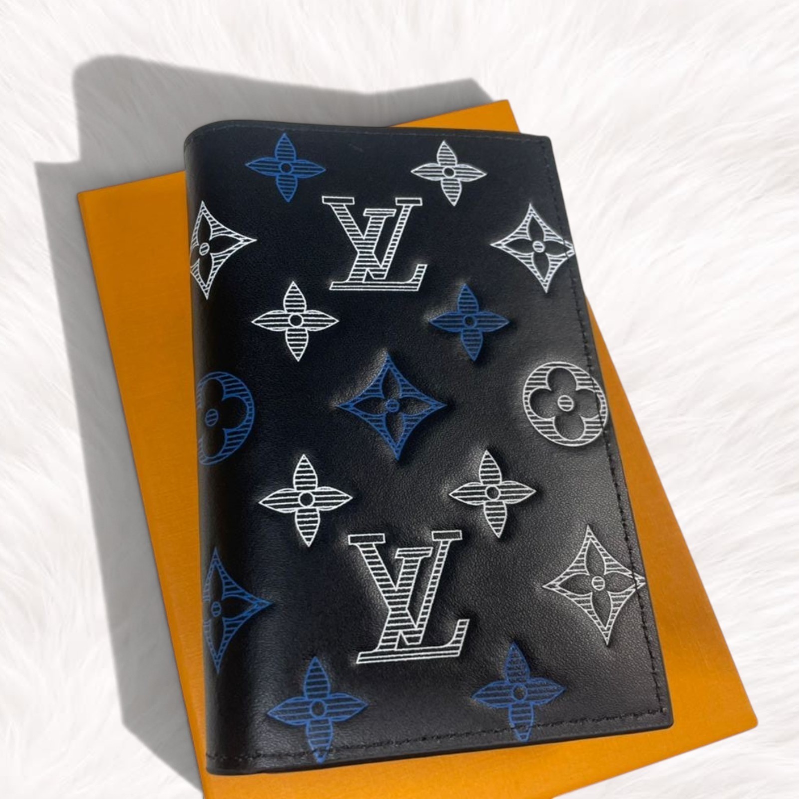 Louis Vuitton Navy Blue Monogram Passport Cover W/B Free S & H