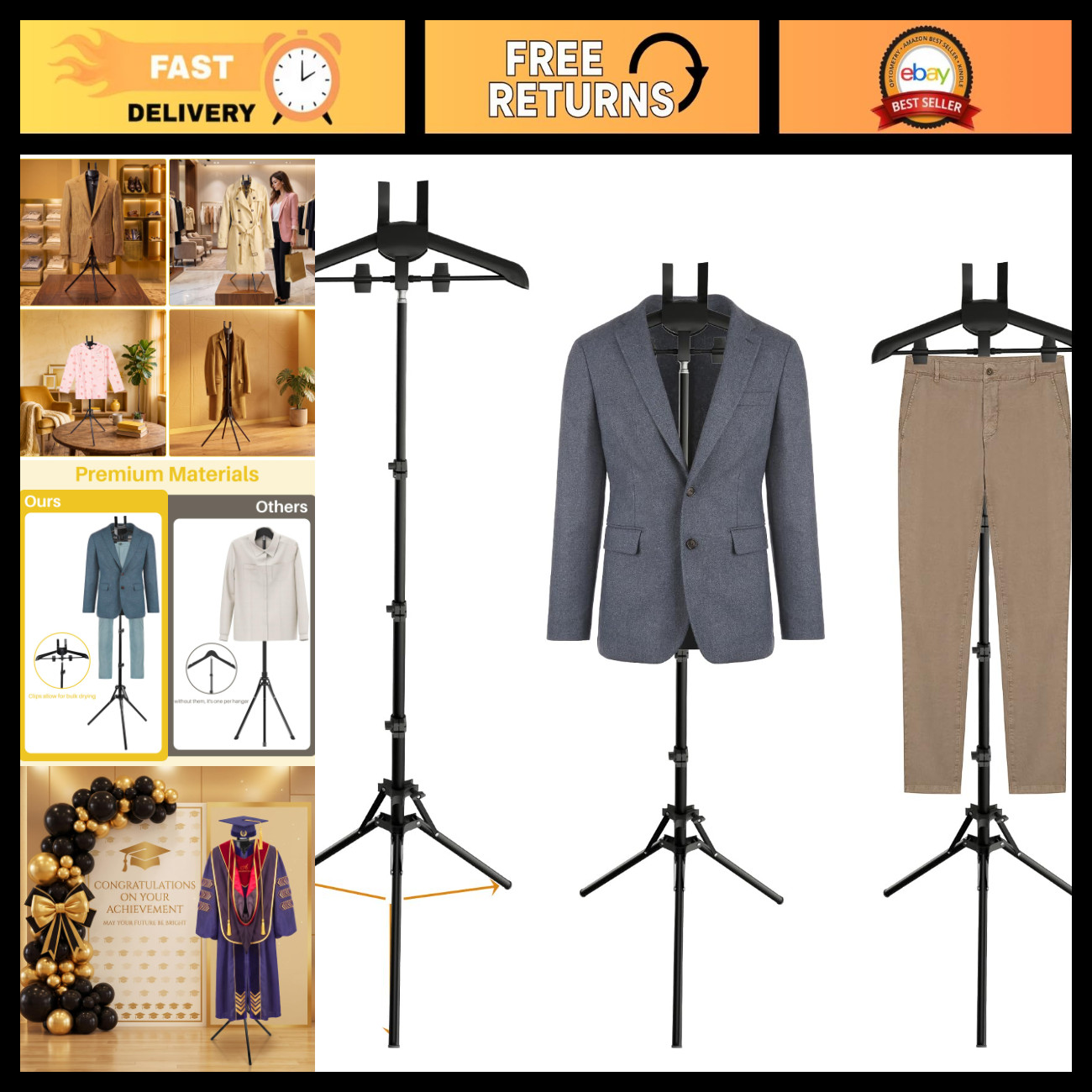Adjustable Mannequin Torso Display Stand for Shirts, Caps & Gowns - Versatile Ra