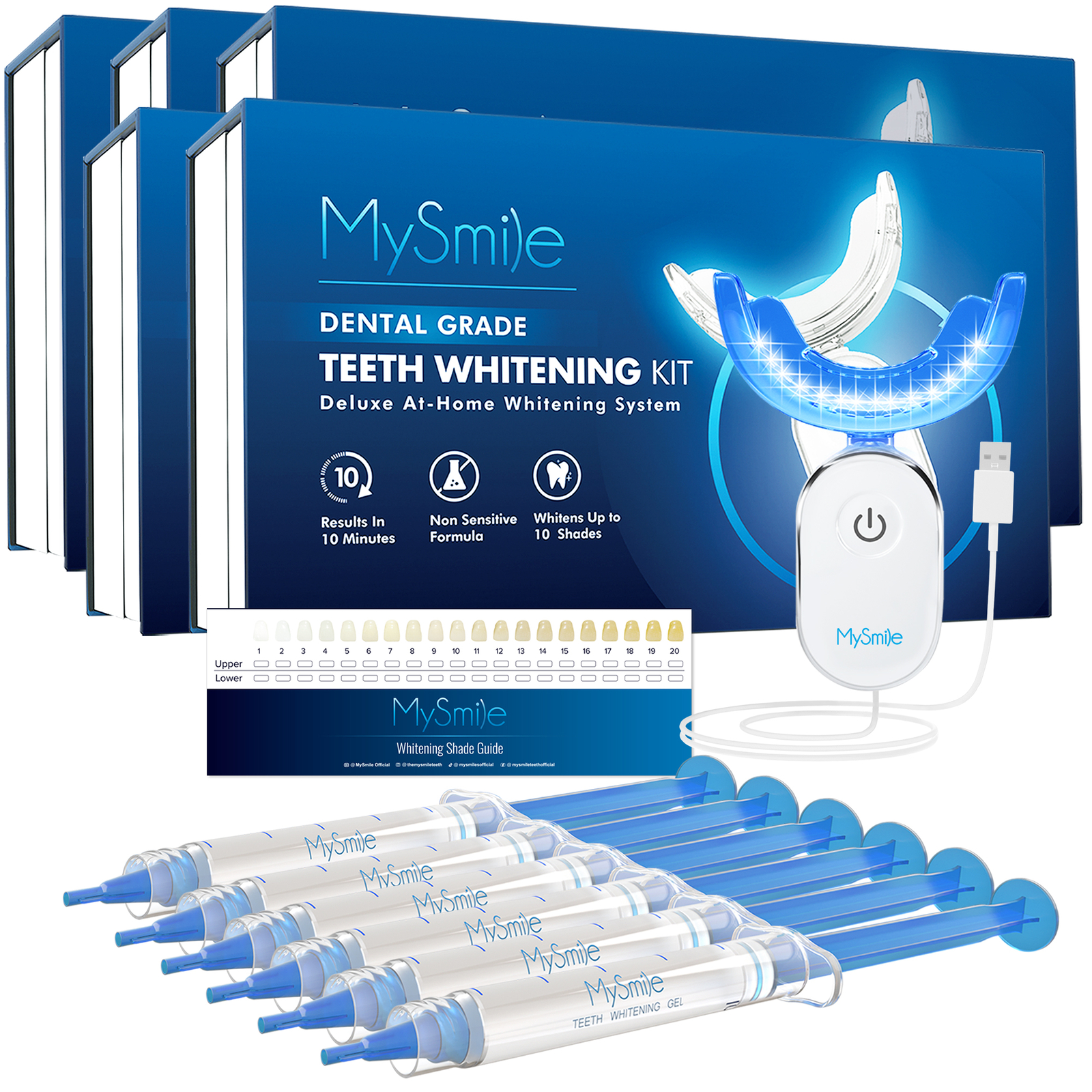 MySmile 5Pack Pro Teeth Whitening Kit with 28-LED Light Tray Non Sensitive Gel