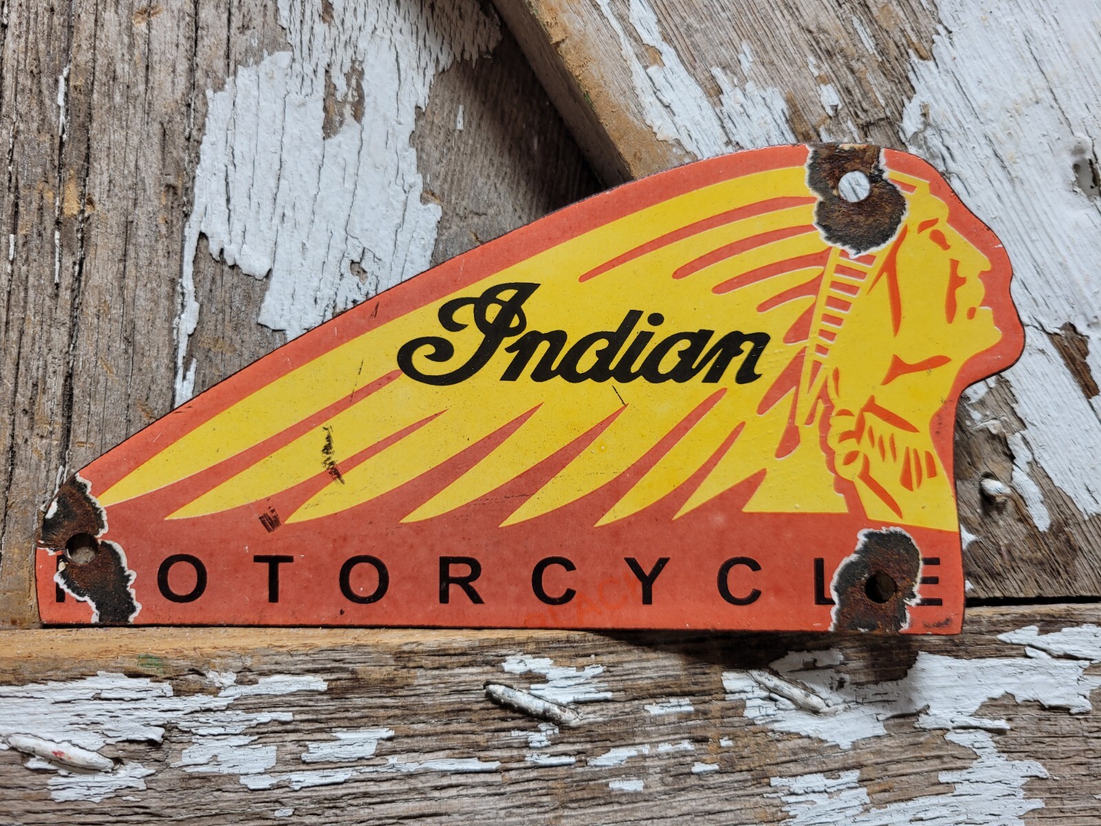 VINTAGE INDIAN MOTORCYCLE PORCELAIN SIGN GAS ENGINE BIKE SALES DEALER SERVICE 