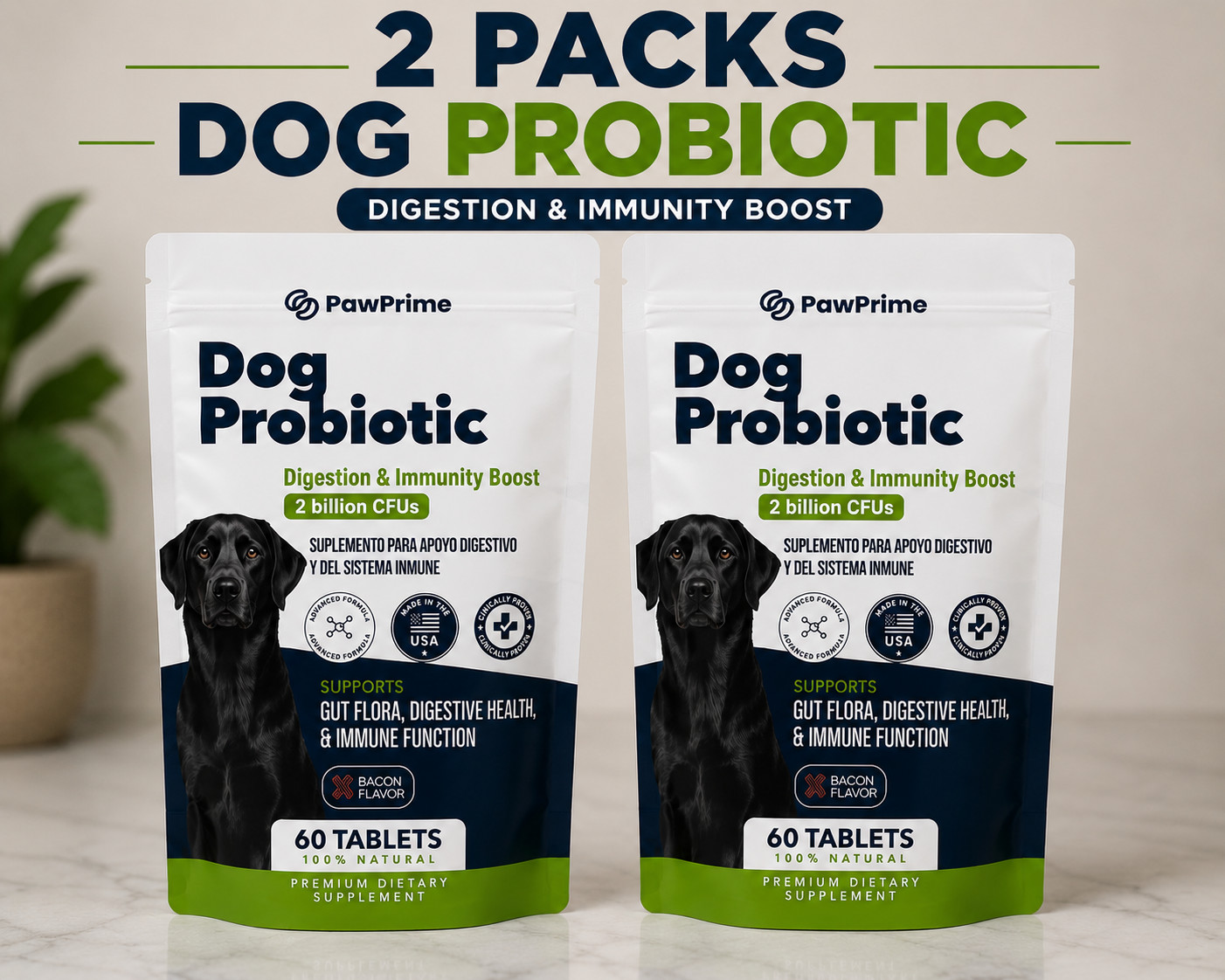 2 Pack Dog Probiotic 120 Tablets Digestive & Immune Support Healthy Digestion