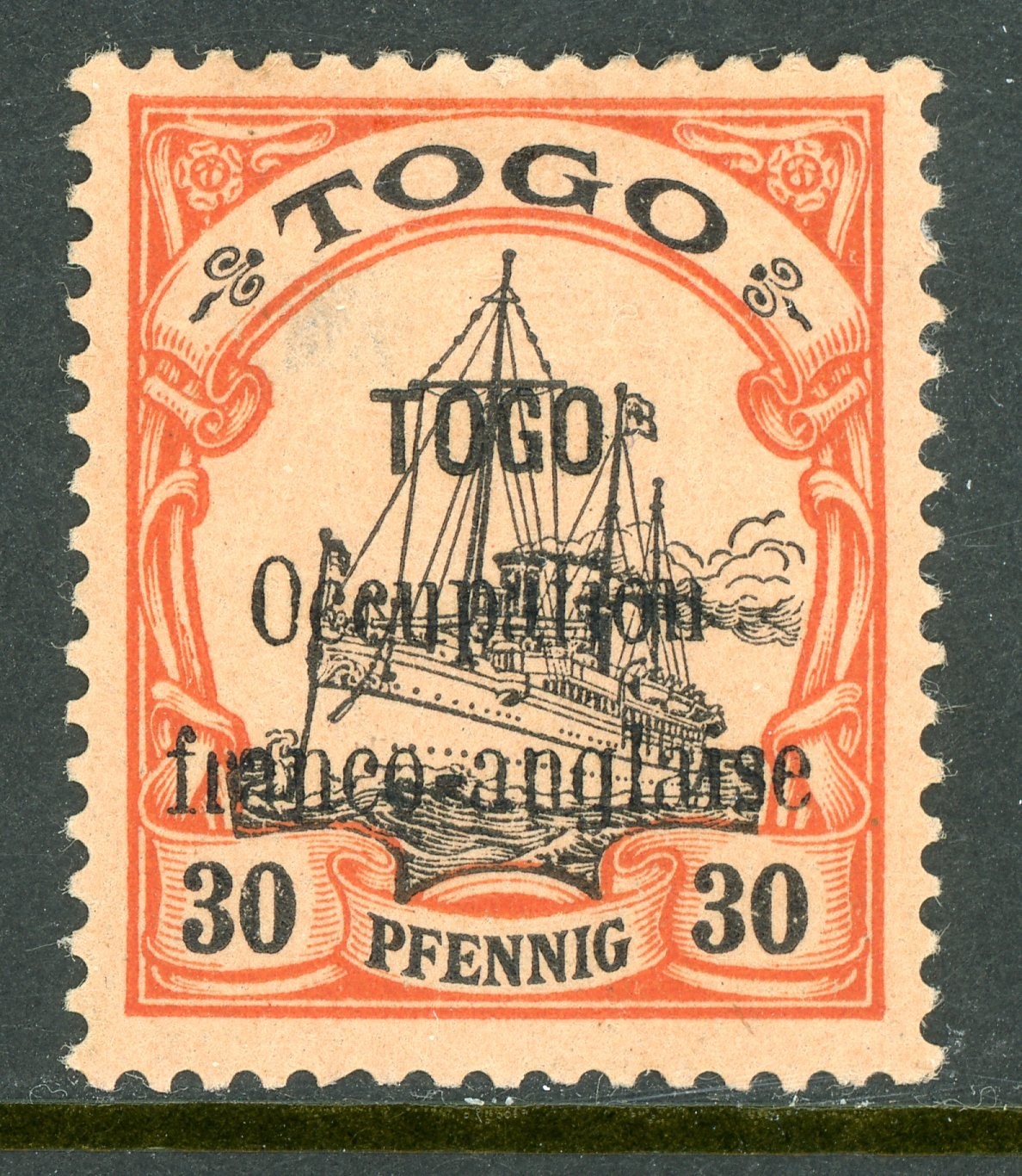GANDALF - Germany 1914 Togo 30pf OP Yacht Signed x 2 Scott #160 Mint Y56