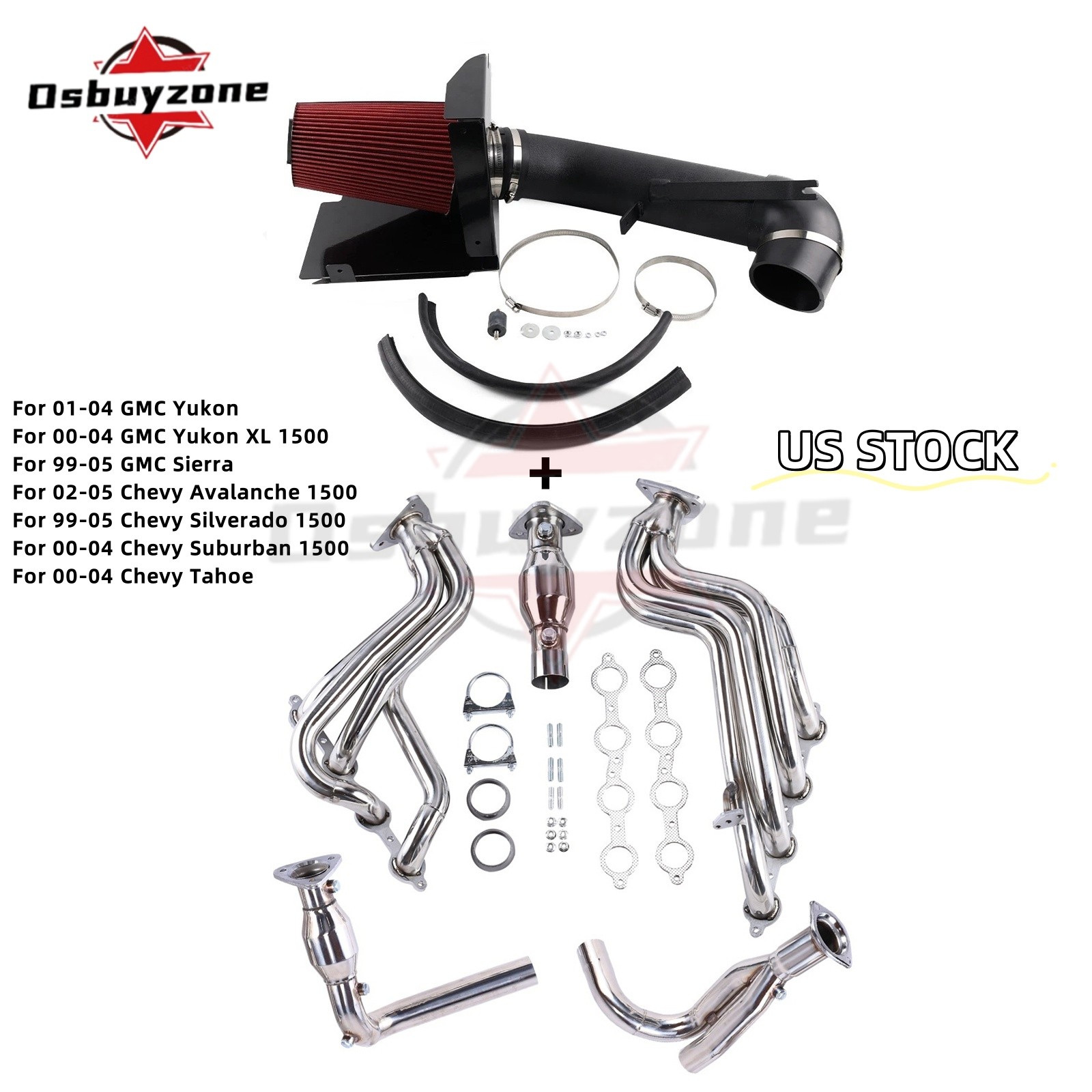For 99-06 GMC/Chevy 4.8/5.3 V8 4\'\' Cold Air Intake Pipe & Exhaust Tube Pipe Kits