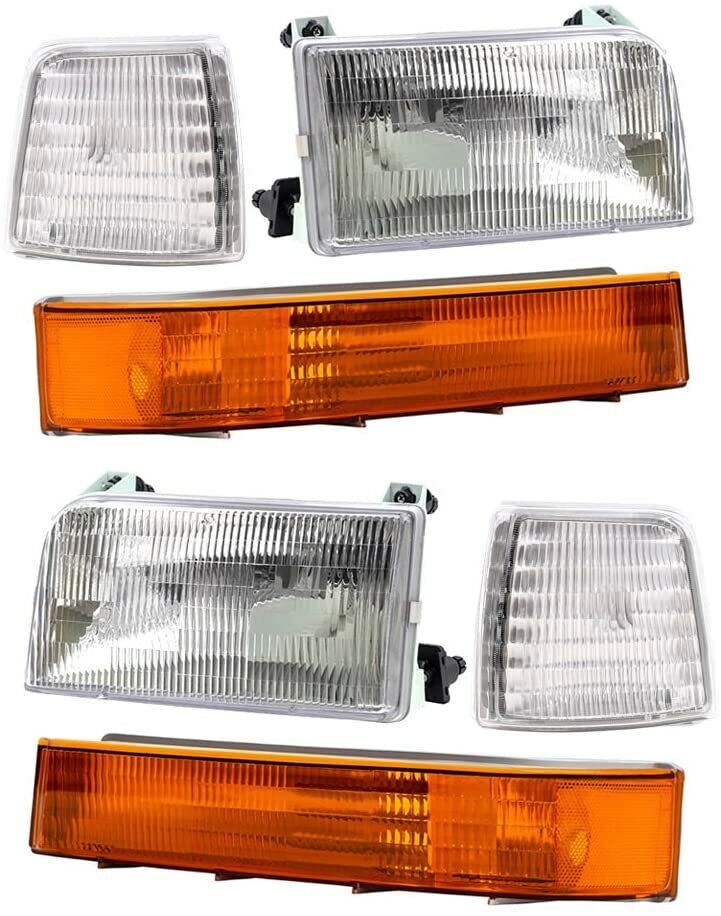 Headlamps Set 6-Piece Fits 92-1997 Ford F150/ 92-97 F250/ 1992-1996 Bronco