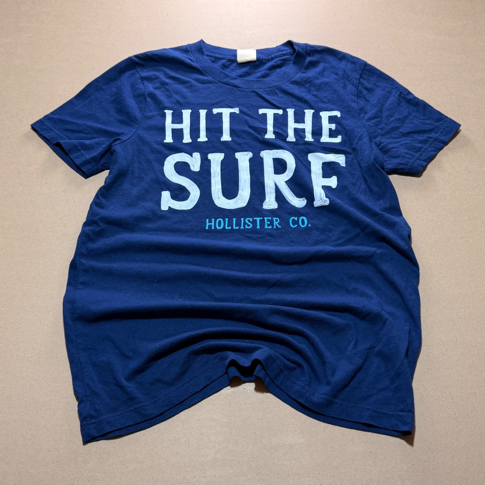 Hollister Graphic T-Shirt Medium Blue Excellent Hit The Surf Crewneck