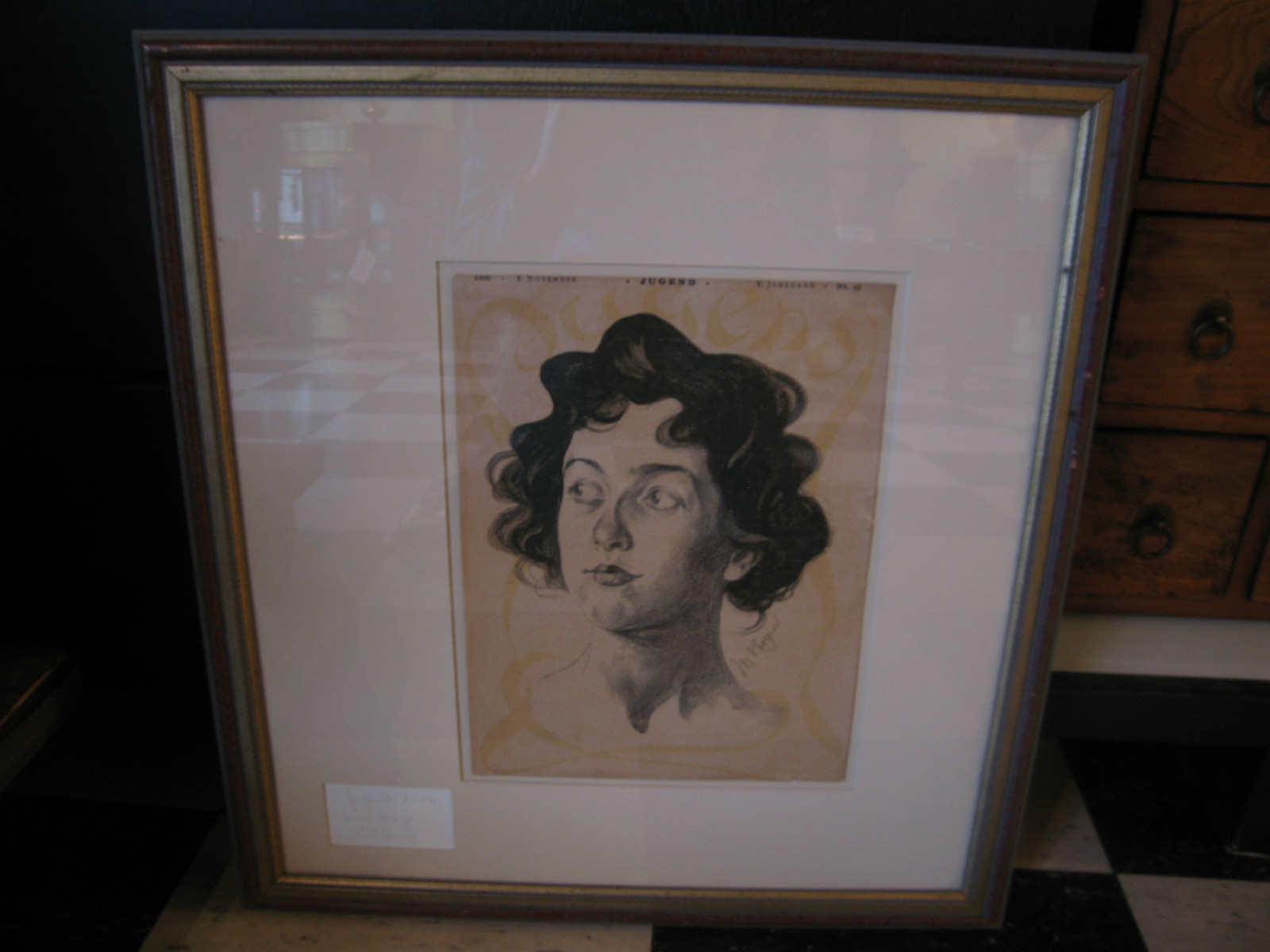 Antique Max Hagen Signed Charcoal Enhanced Print From Jugend Magazine
