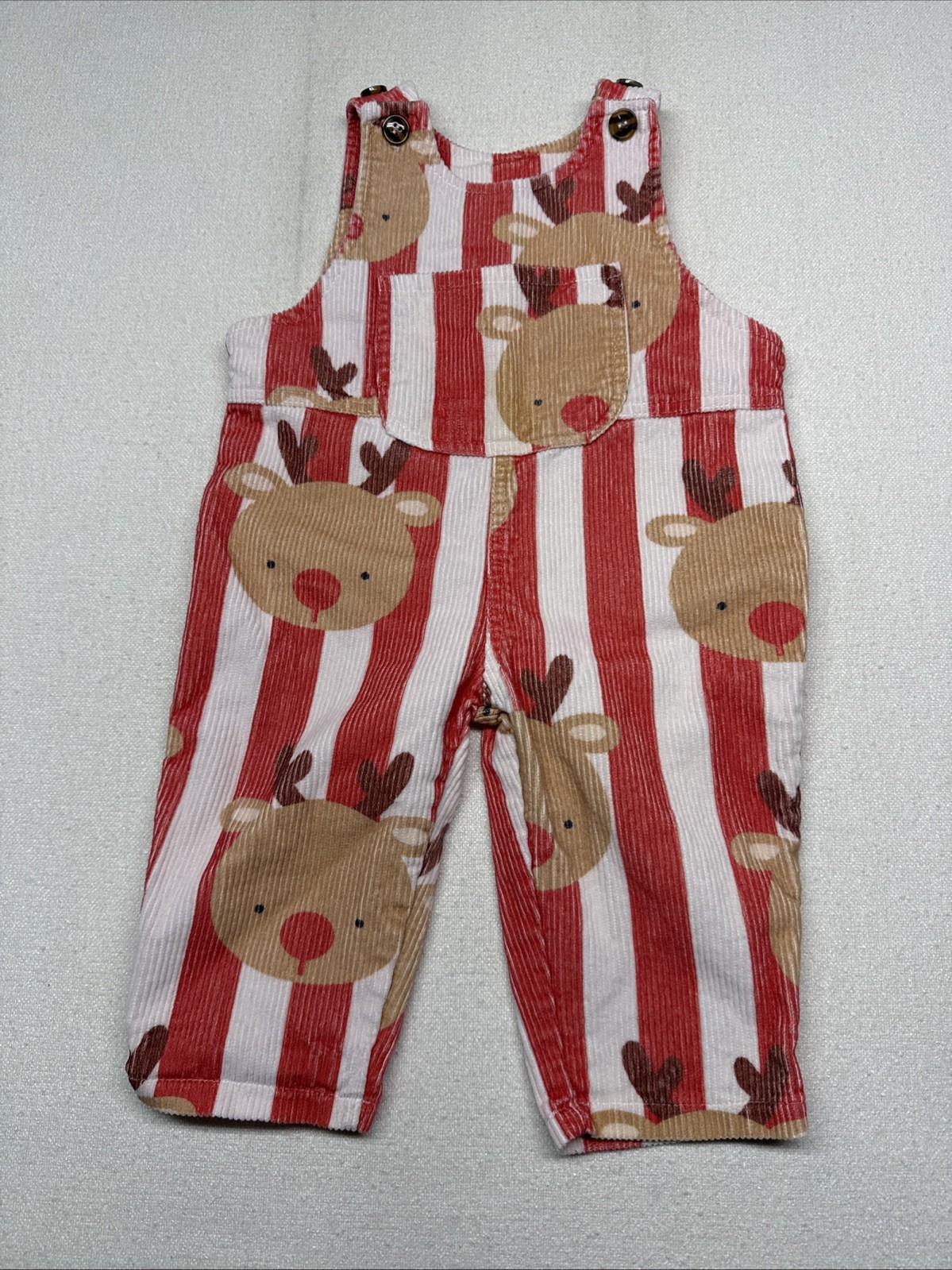 MiniOlie Baby Corduroy Christmas Overall Romper 18-24M Cream %100 Cotton