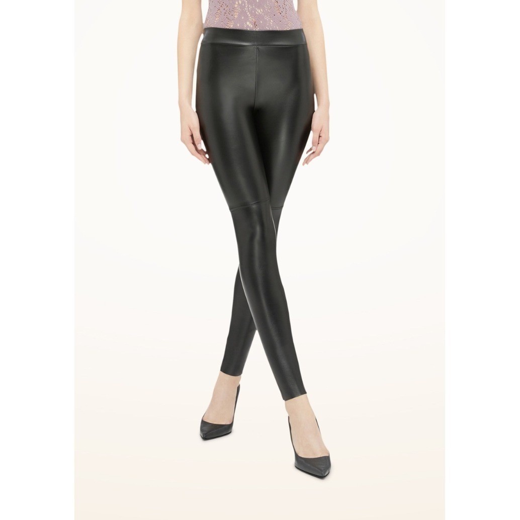 New Wolford Leggings Faux Leather Estella Size XS Black Moto Punk Minimalist