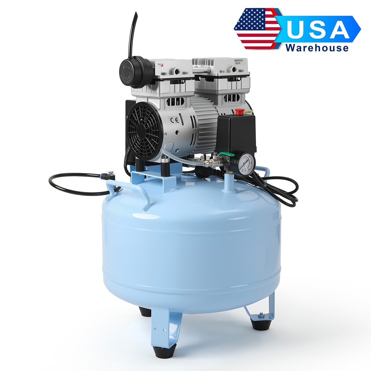 Portable Dental Mobile Silent Oil-Free Air Compressor 40L Air Tank Dual-Output