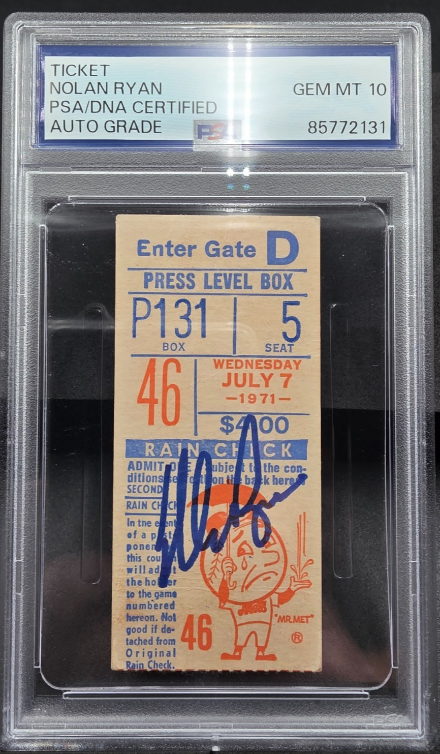 🔥PSA AUTO GRADE GEM 10🔥NOLAN RYAN SIGNED JULY 7, 1971 TICKET STUB🔥