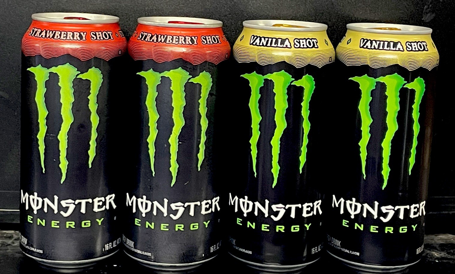 Monster Vanilla Shot & Strawberry Shot Energy Drink 4 Pack 16oz Can New