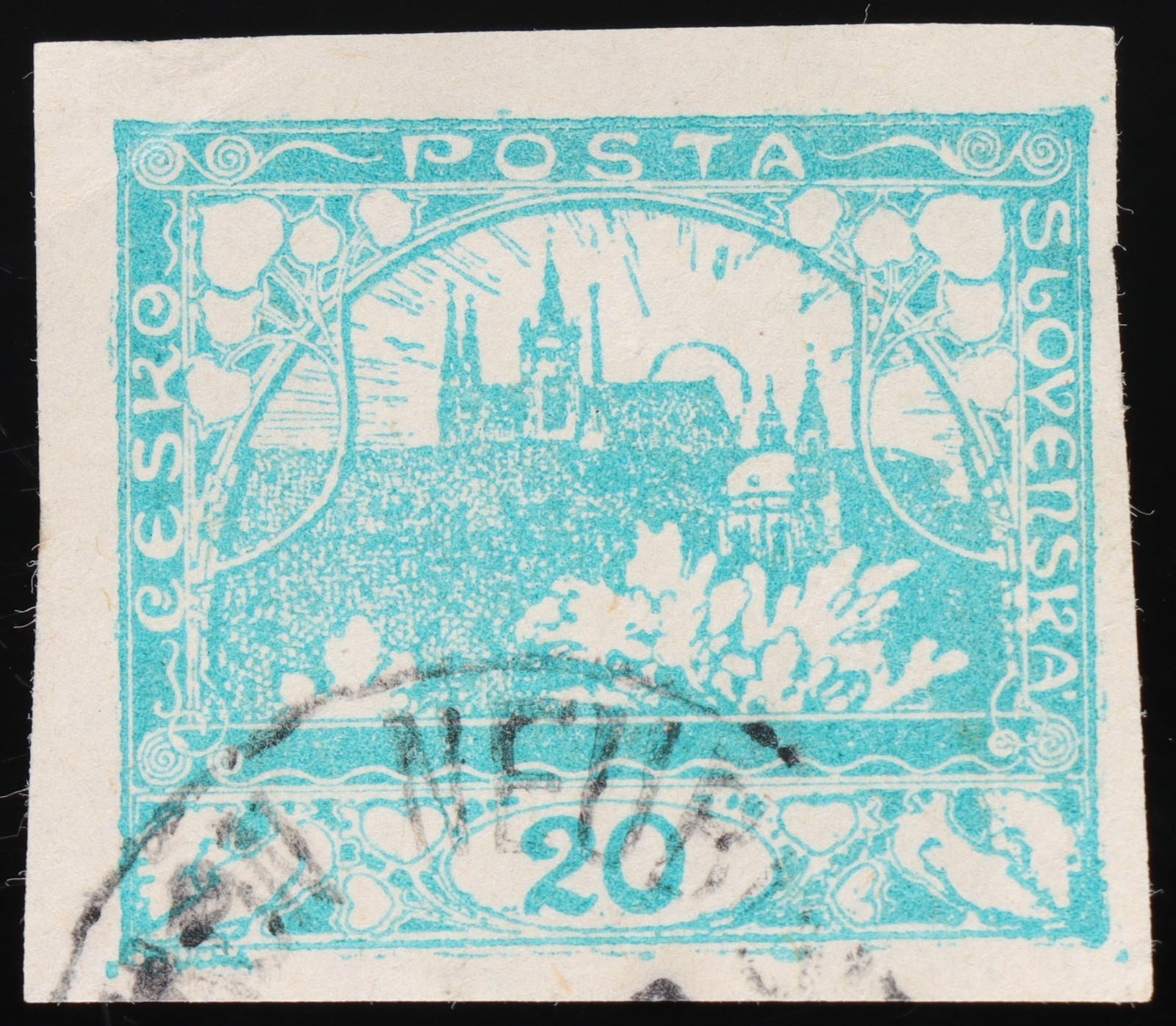 Czechoslovakia 1918 20h Hradcany Imperf Used Mi 4 Scott 4 SG 7