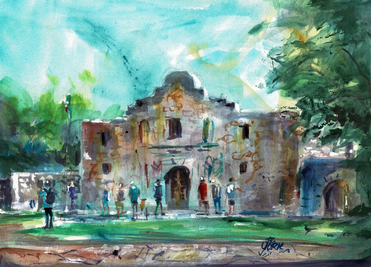 LARGE ALAMO Signed Print Texas Watercolor Artist JOHN RANDALL YORK San Antonio