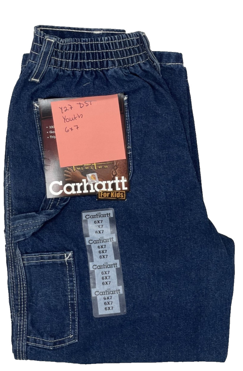 VTG Carhartt Denim Stonewash Elastic Waist Jeans Kids Sz 6X7 Assembled in Mexico