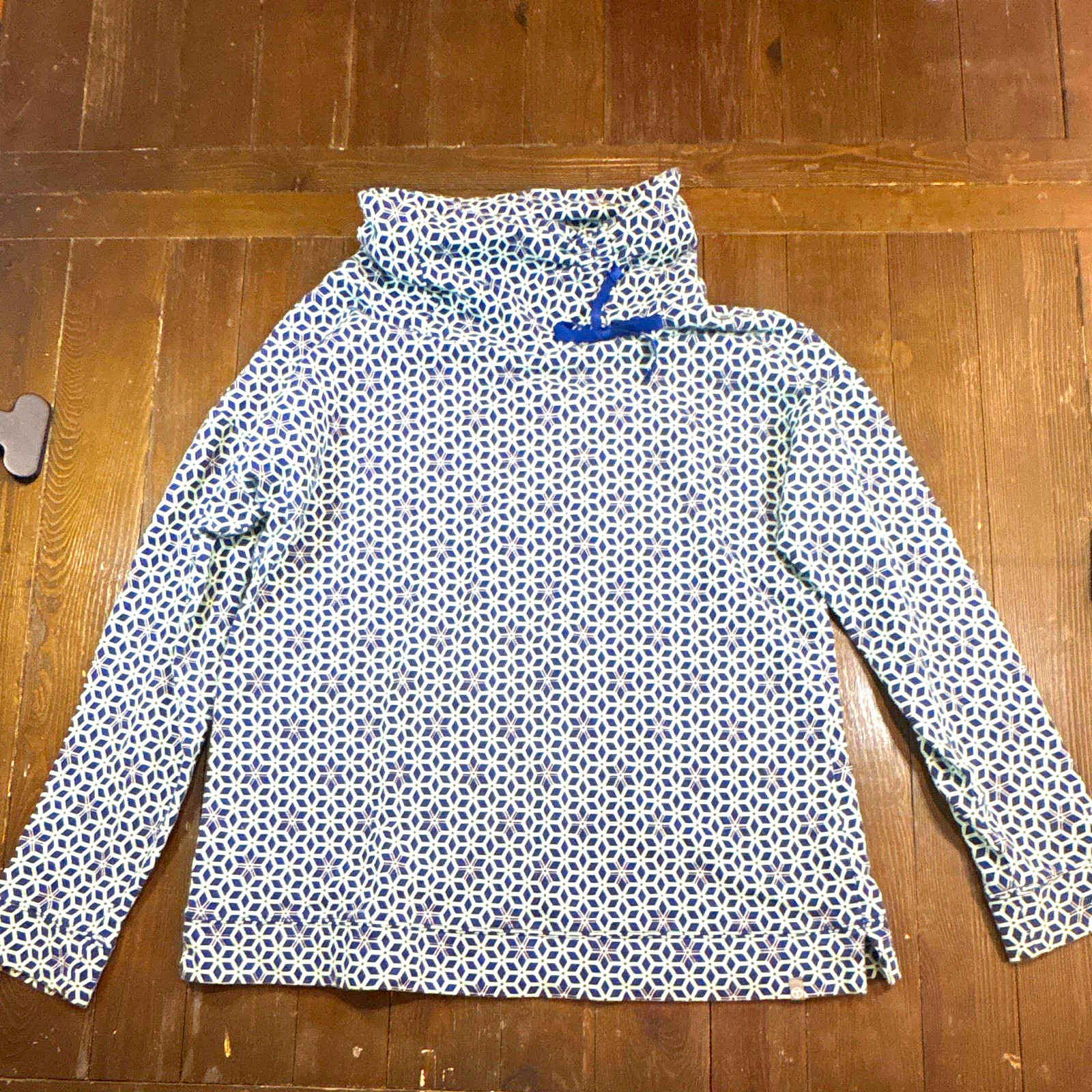 T by Talbots Blue White Green Geometric Cowl Neck Knit Stretch Top L