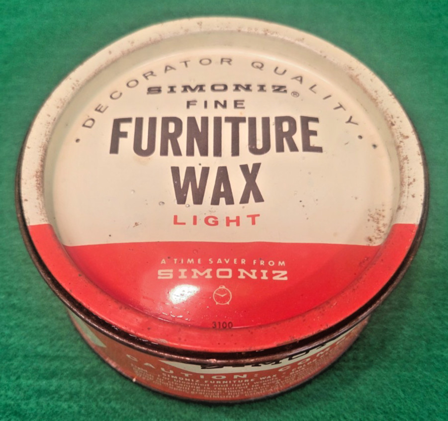 Vintage Simoniz FINE LIGHT Furniture Wax 6 1/2 oz Tin 1950\'s Wood Product - NICE