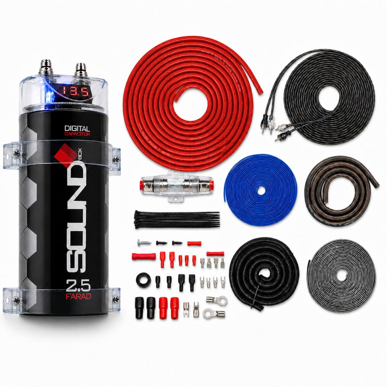 SoundBox 4 Gauge CCA Amplifier Install Wiring Amp Kit & 2.5 Farad Capacitor