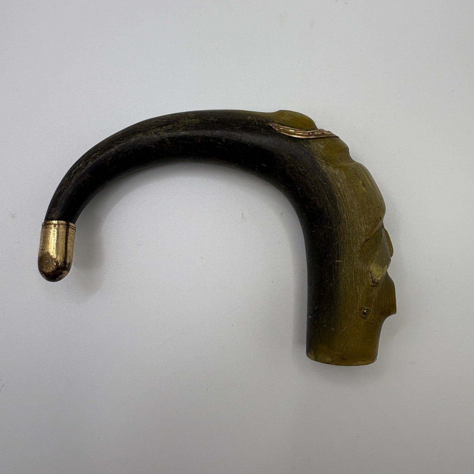Antique 19th Century Hand Carved Gold Filled Figural Cane Handle Antique 19th Century Hand Carved Gold Filled Figural Cane Handle