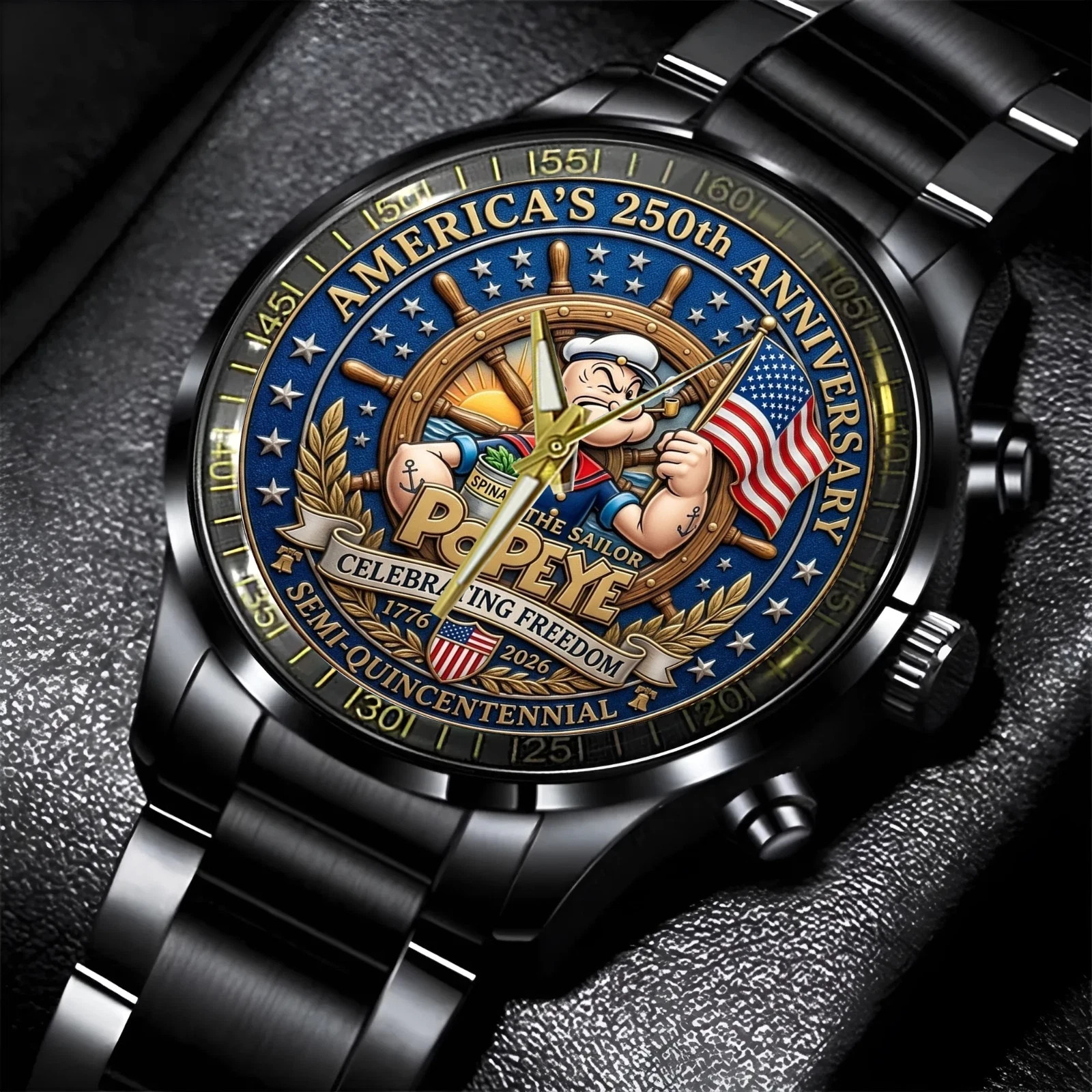 America 250th Anniversary Popeye Black Stainless Steel Watch TN1488
