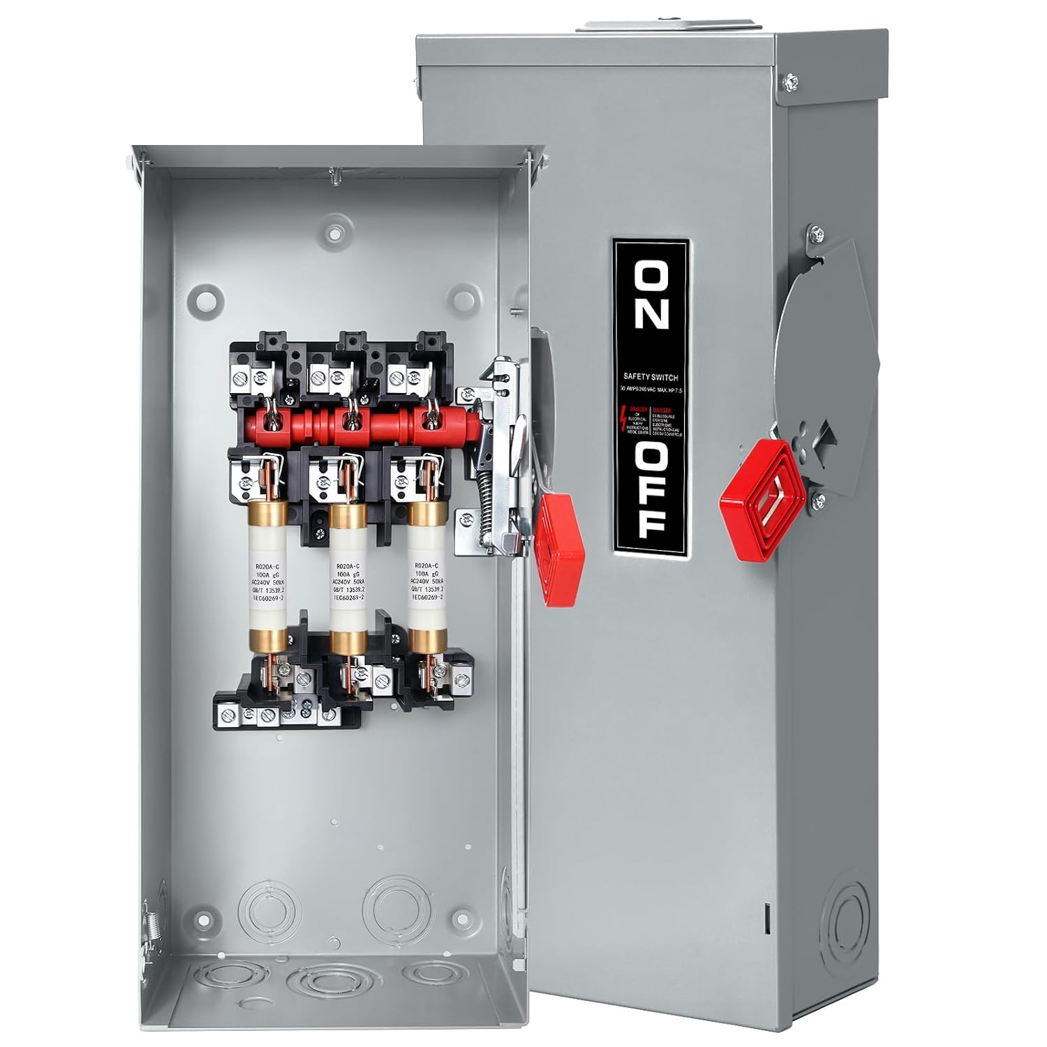 【Upgrade】 3P 100 Amp Fuse Disconnect,New Add Ground Design,Disconnect Switch,Fus