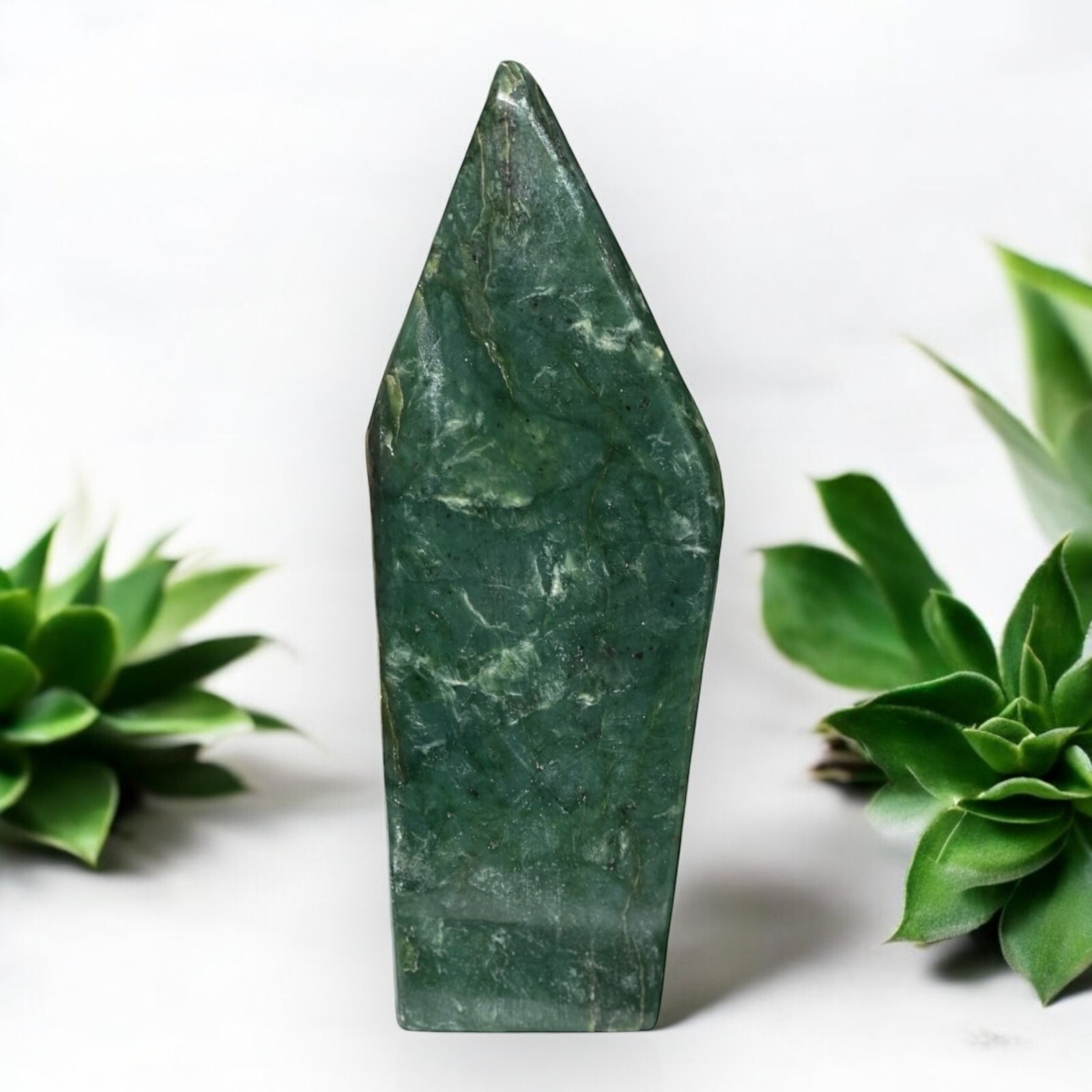 Polished Nephrite Jade XL Freeform Sculpture Green Charka Home Decor 10\