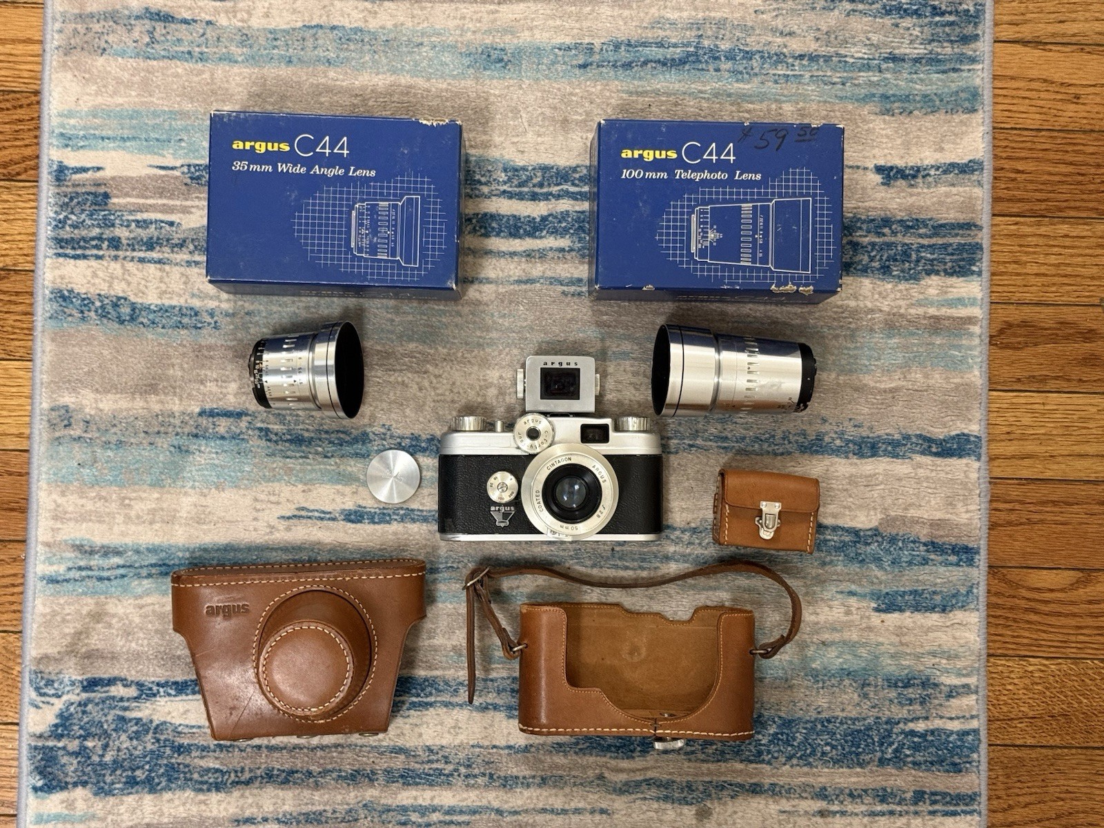 Vintage Argus C44 35mm Rangefinder Camera Full Kit Tested