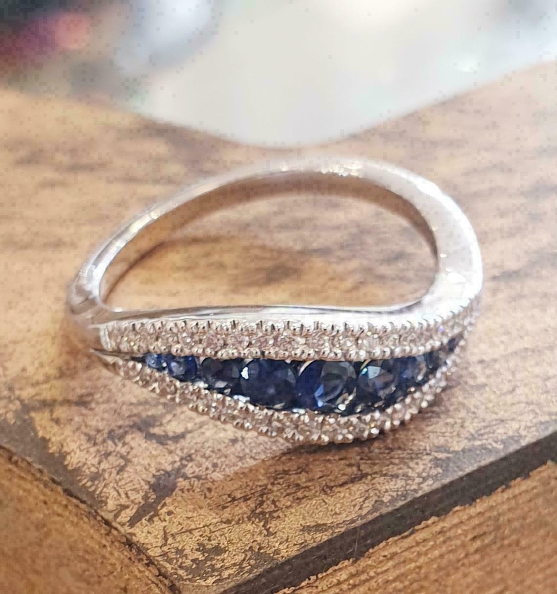 1.34 Ct Round Cut Natural Sapphire & Diamond Engagement Ring 14K WhiteGold Siz 7