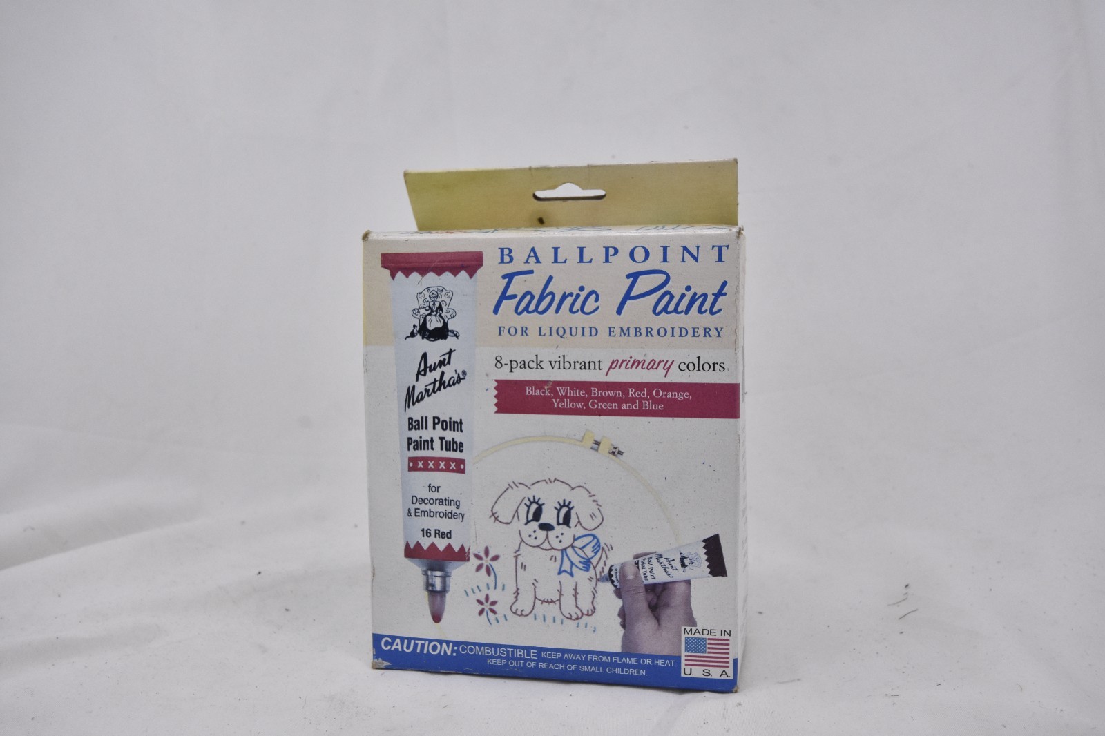 Aunt Martha\'s Ballpoint Fabric Paint 8 Pack Vibrant Primary Colors Tubes NOS