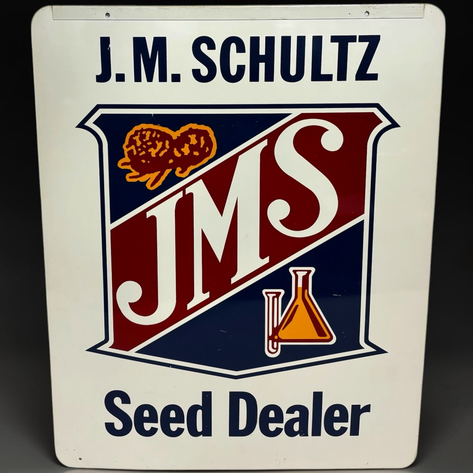 Vintage JMS Schultz Seed Feed Dealer Metal Sign Farm AG Advertising Dieterich IL
