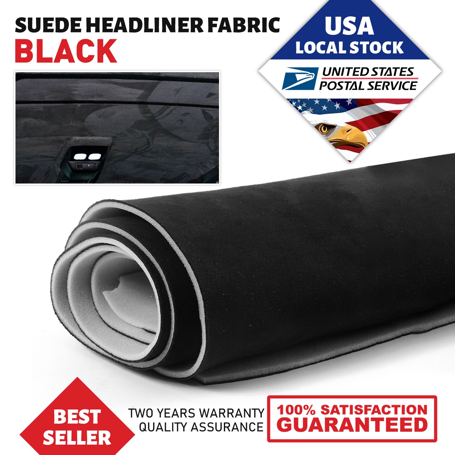Black Suede Headliner Fabric Material 98\