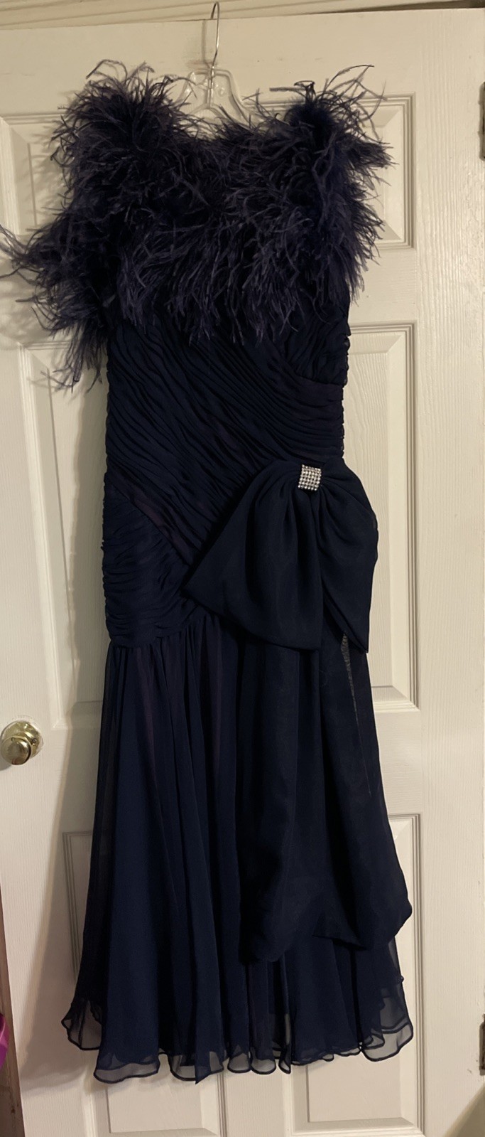Vtg Lillie Rubin Formal Dress Size 8 Midnight Blue  Chiffon & Ostrich Feathers