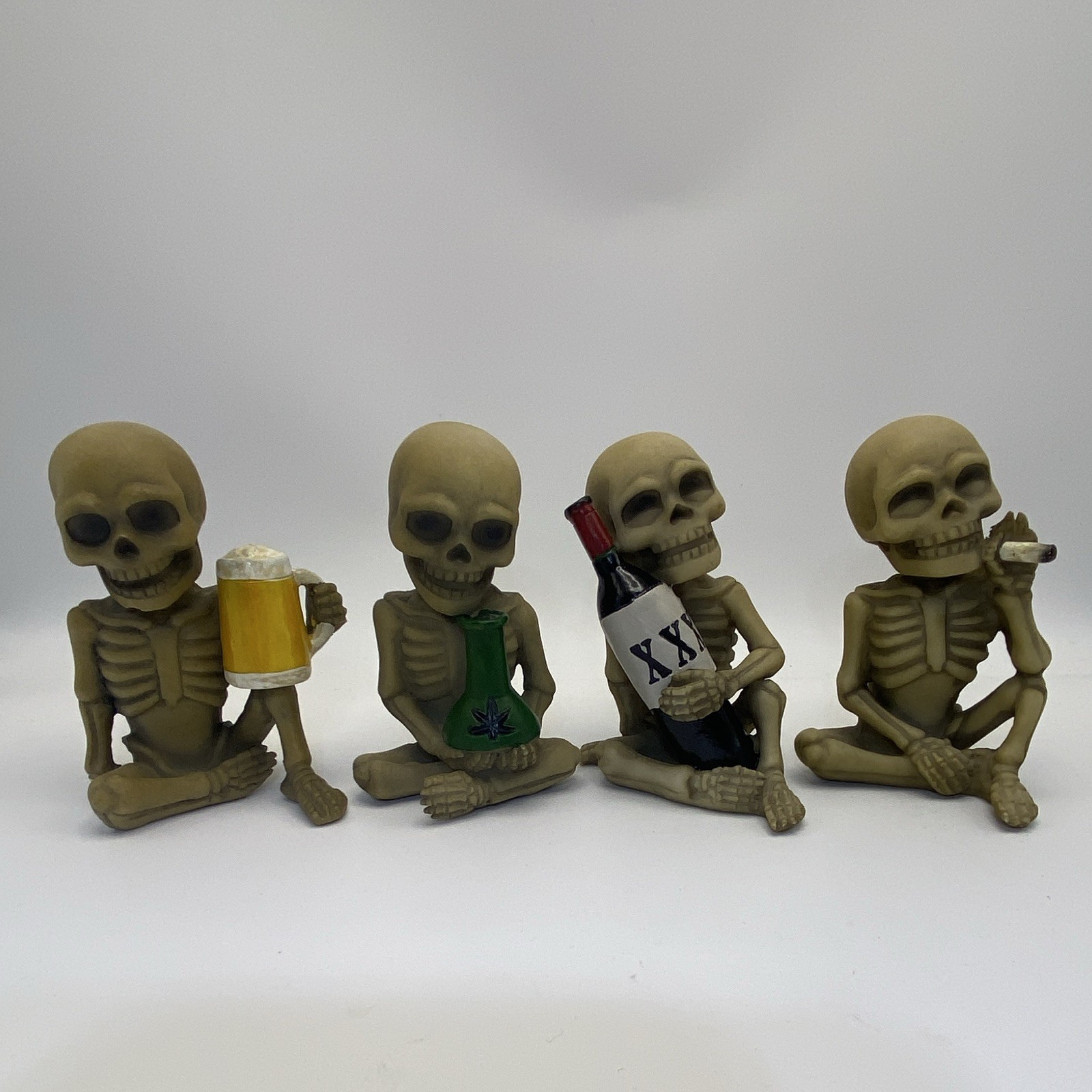 Ebros Gift Addicted to The Bones Skeleton Set of Four Figurines Halloween Decor